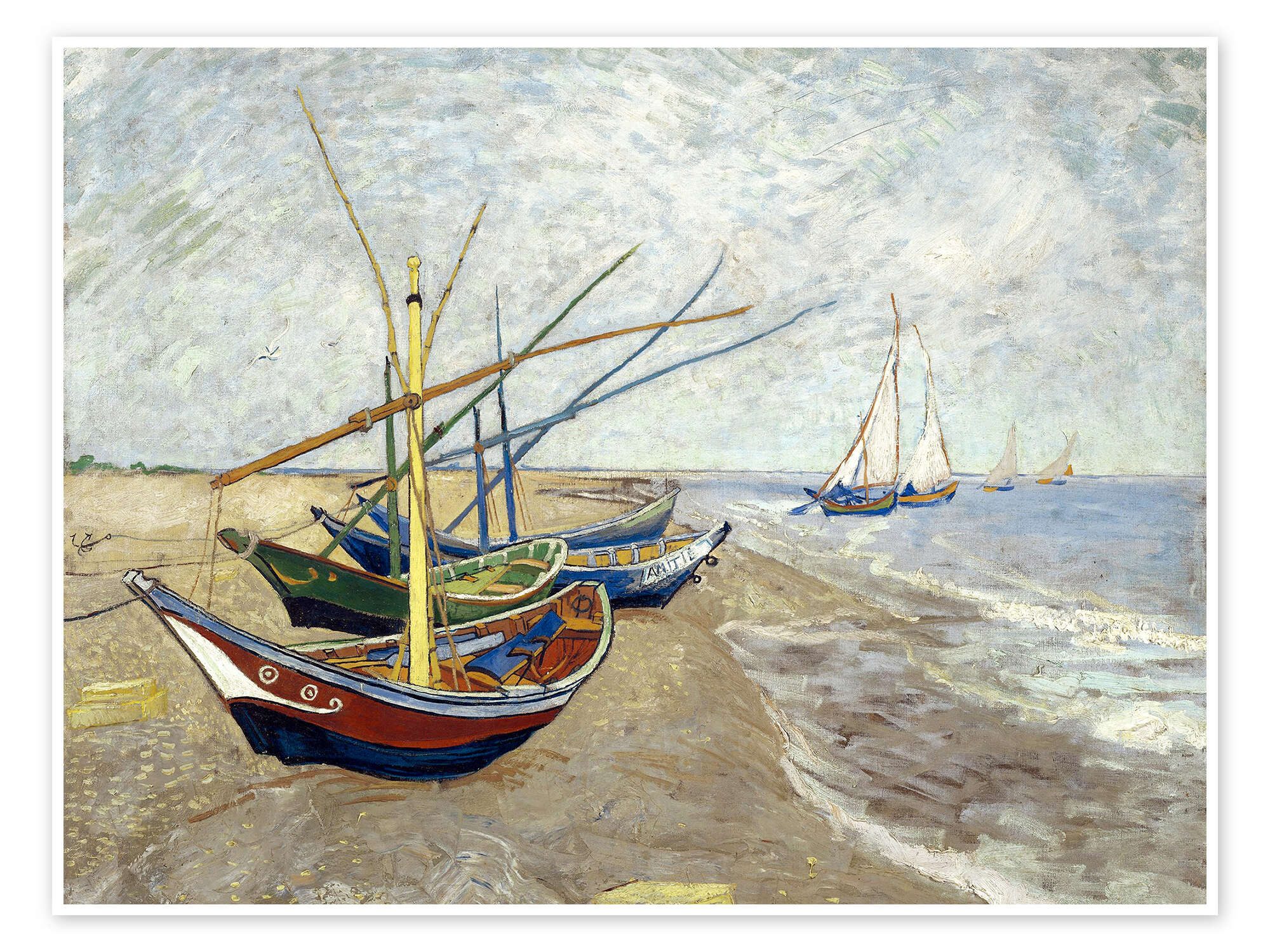 Posterlounge Wandbild Fischerboote am Strand von Les Saintes-Marie-de-la-Mer, Vincent van Gogh, erhältlich als Poster, Leinwandbild, Wandsticker oder Acrylglasbild