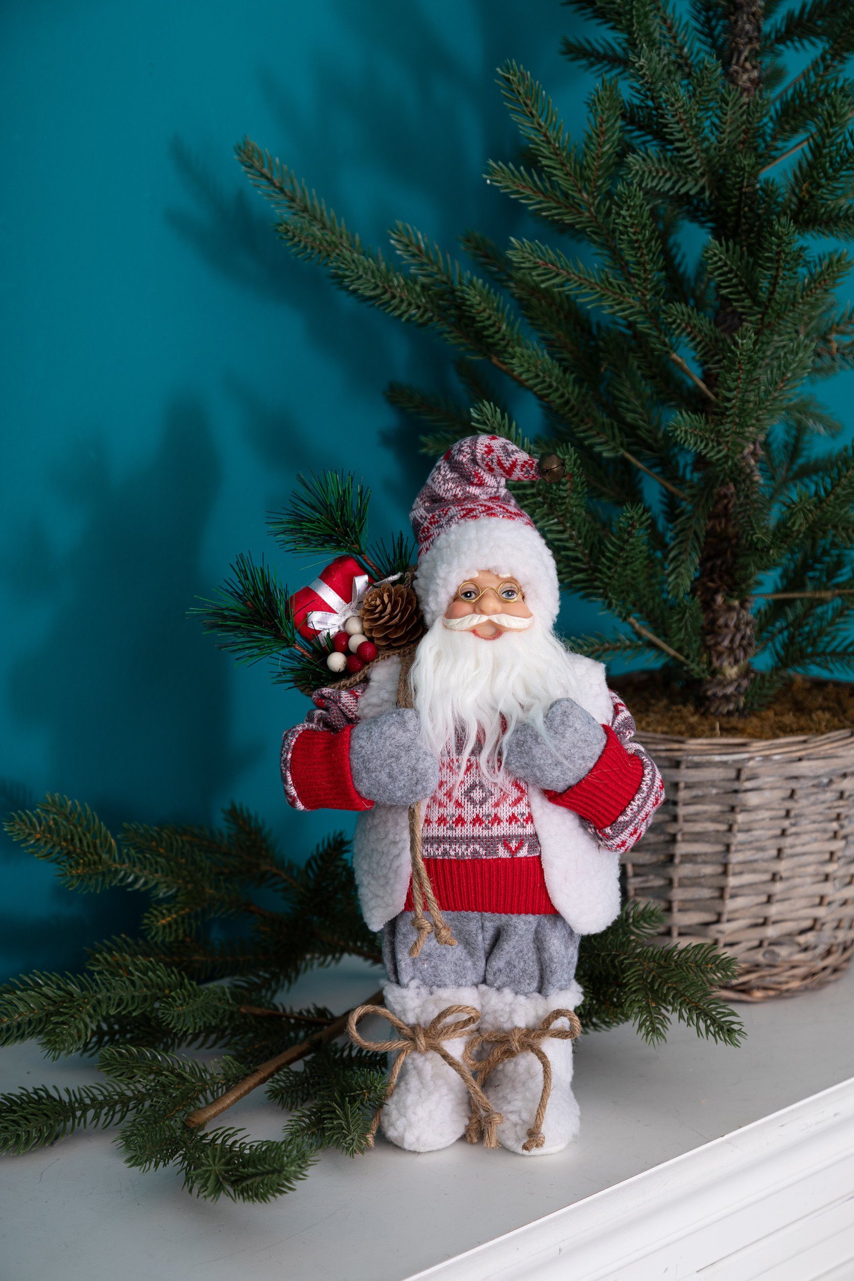 Wohnando Dekofigur Weihnachtsmann Rot-Grau, Santa Weihnachtsdekoration Claus, stehend
