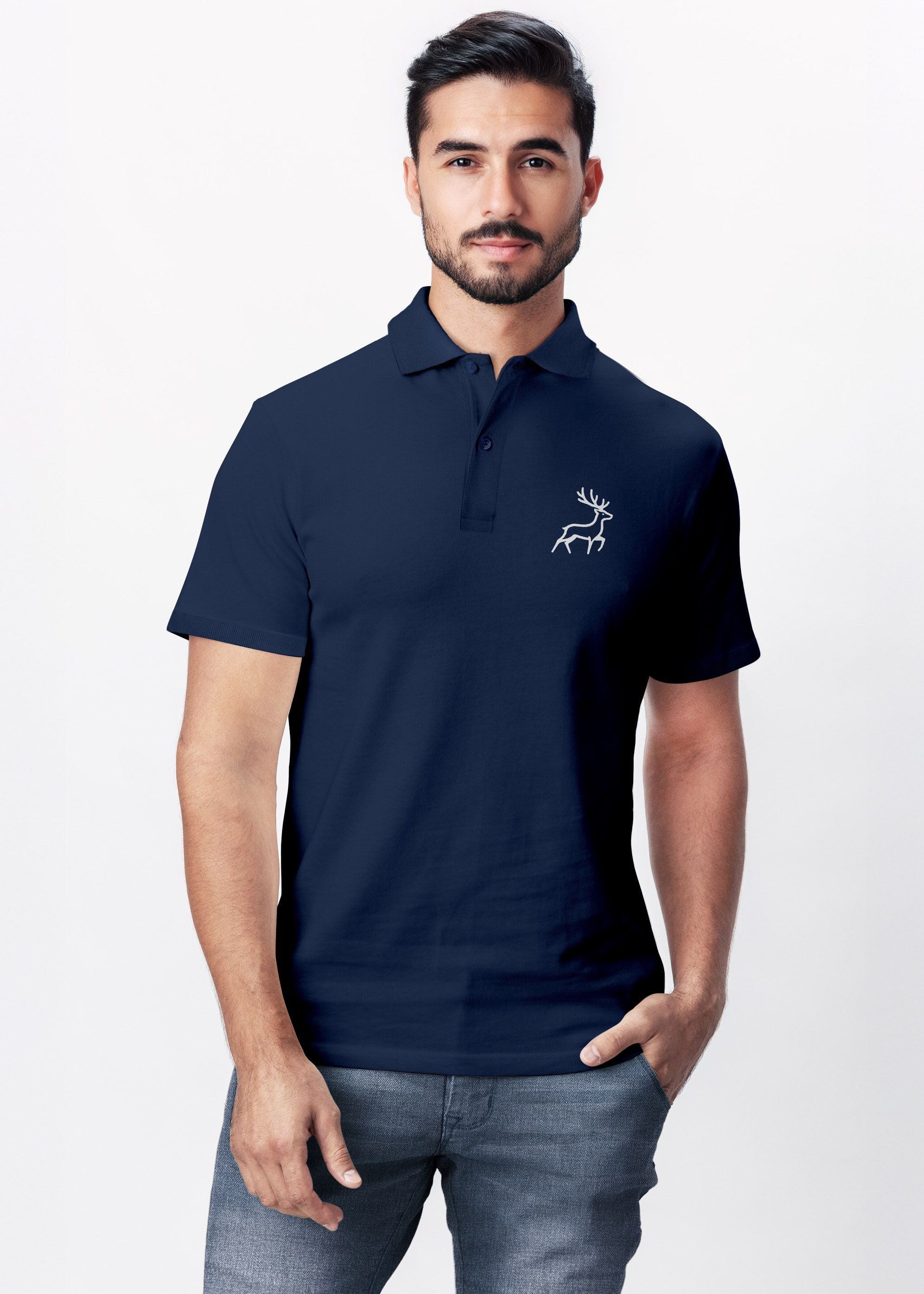 Neverless Poloshirt Poloshirt Herren mit Grafik Print Hirsch – Kurzarm Polo Sommer Casual mit Print