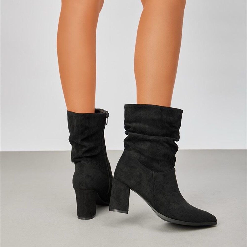 Ital-Design Eleganter Blockstiefel mit gerafftem Design für Damen Stiefelette (90649058) Blockabsatz Stiefeletten in Schwarz