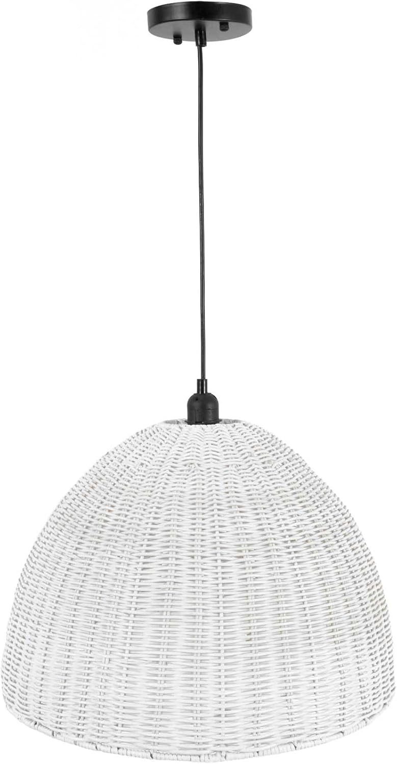 VIVANNO Hängeleuchte Rattan CACIO Rund - Weiß Geflochten, ohne Leuchtmittel, 40x30 cm