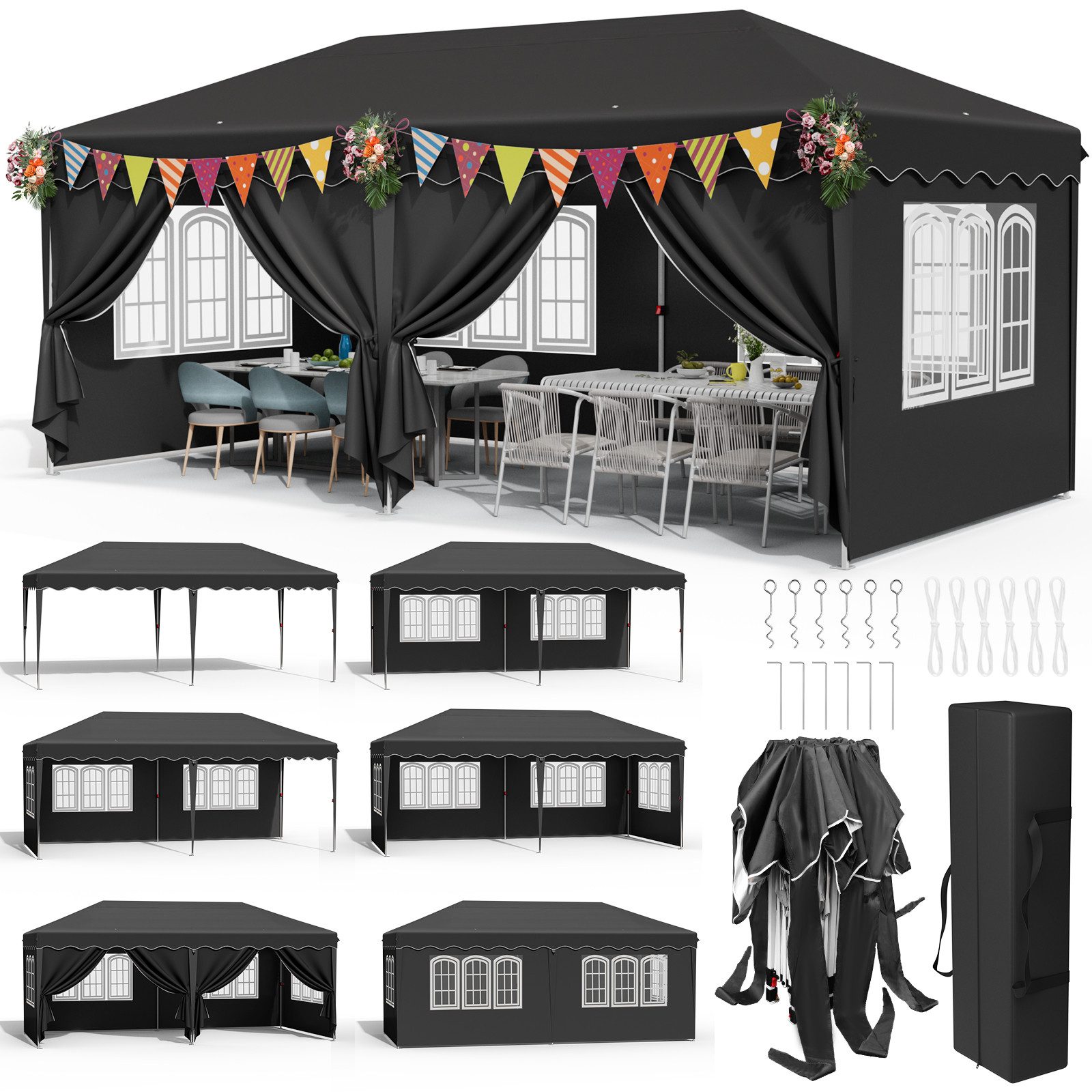 TLGREEN Faltpavillon Pavillon 3x6 Wasserdicht Stabil Winterfest, mit 6 Seit günstig online kaufen