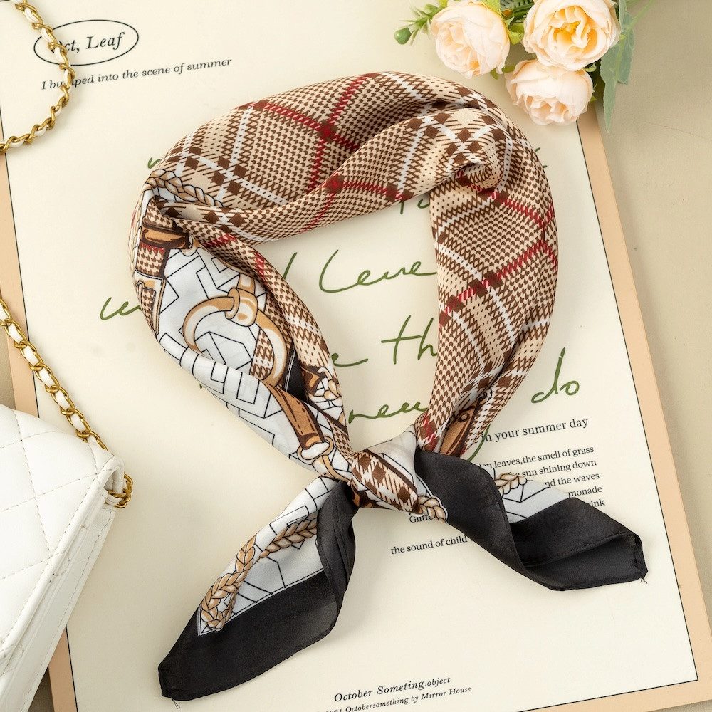 LK Trend & Style Halstuch Schal mit Ketten- und Karomuster, (Seidenoptik, leicht, weich und fließend), Multitalent