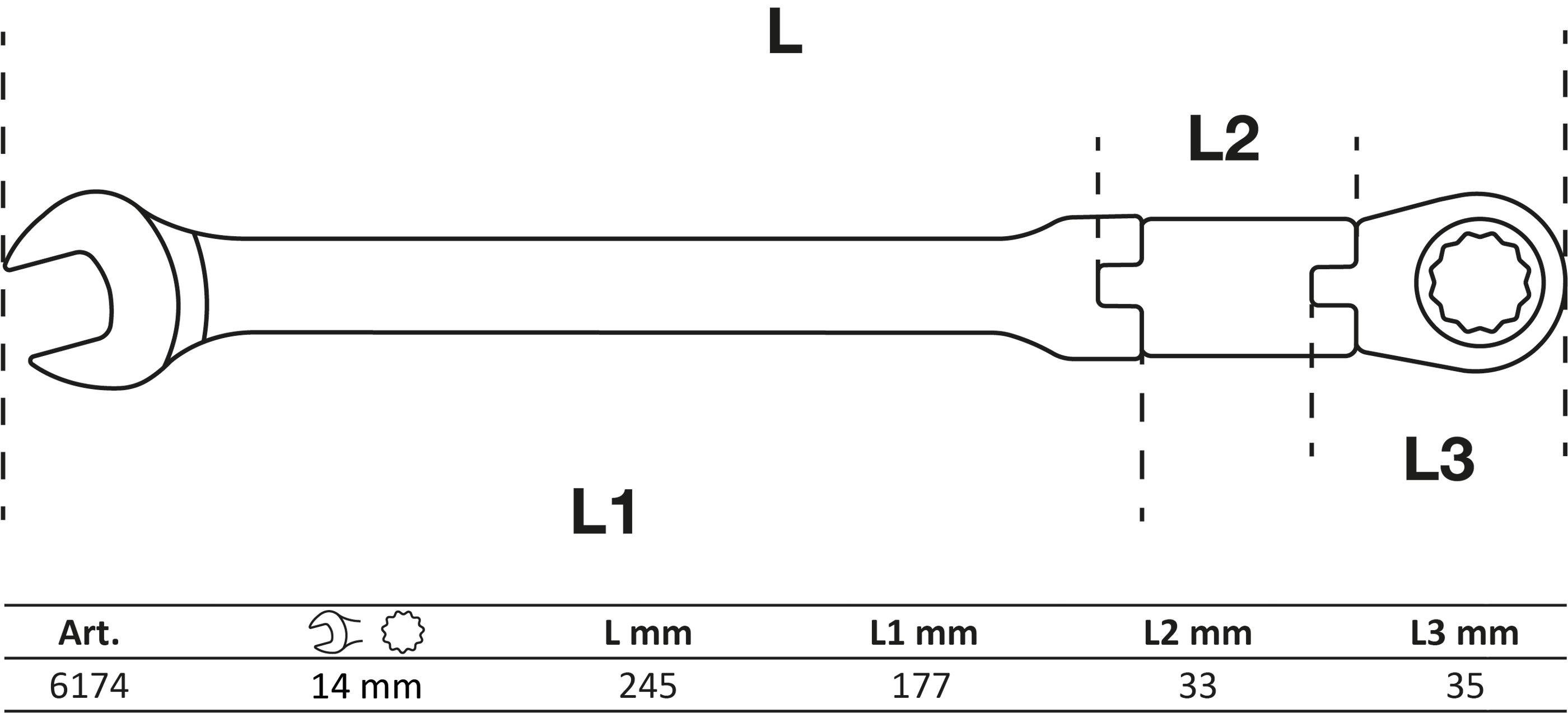 BGS technic Stecknuss Doppelgelenk-Ratschenring-Maulschlüssel, abwinkelbar, mm 14 SW
