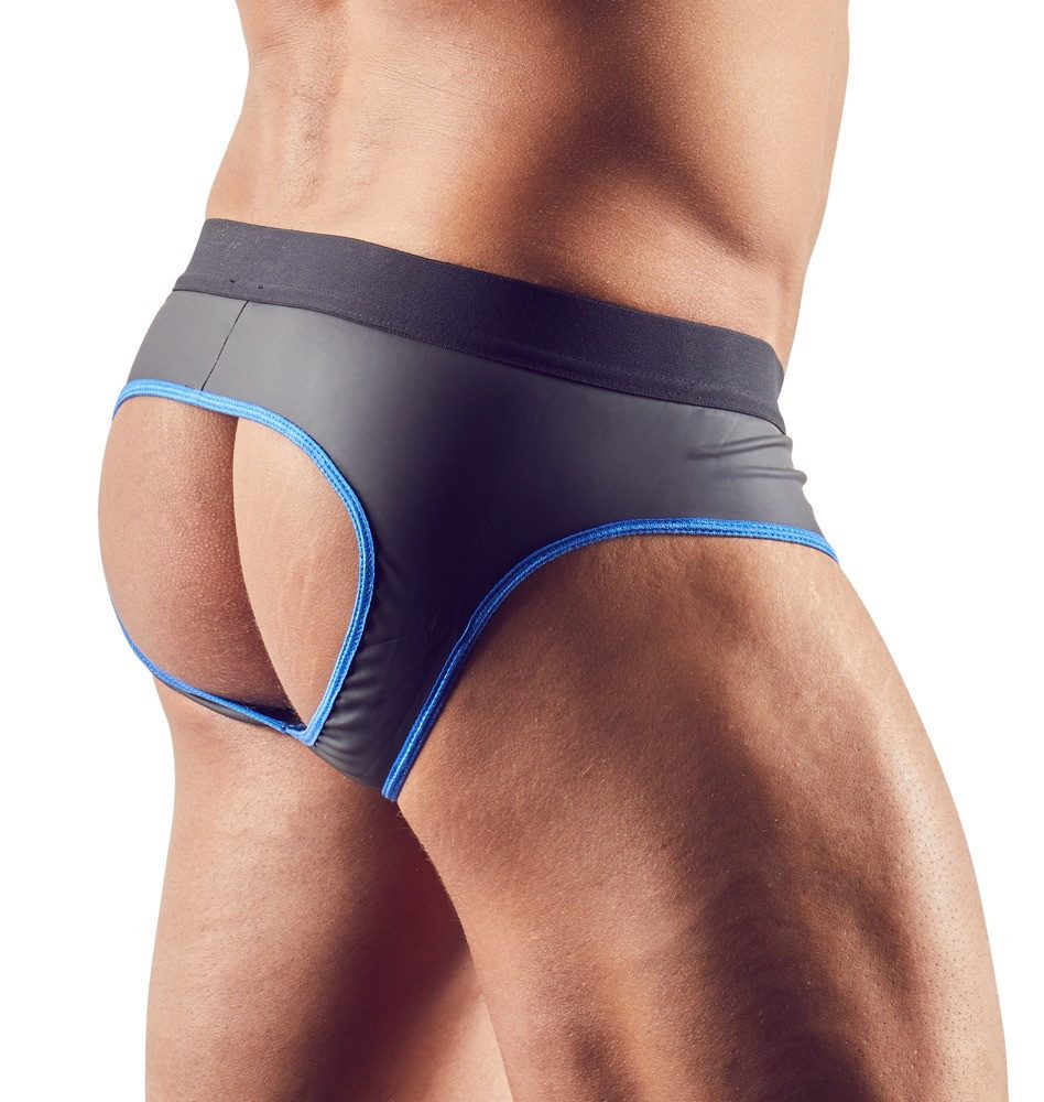 Svenjoyment Slip Jock Slip Pofrei mit Reißverschluss - schwarz/blau (1-St) Neopren-Gummi-Optik