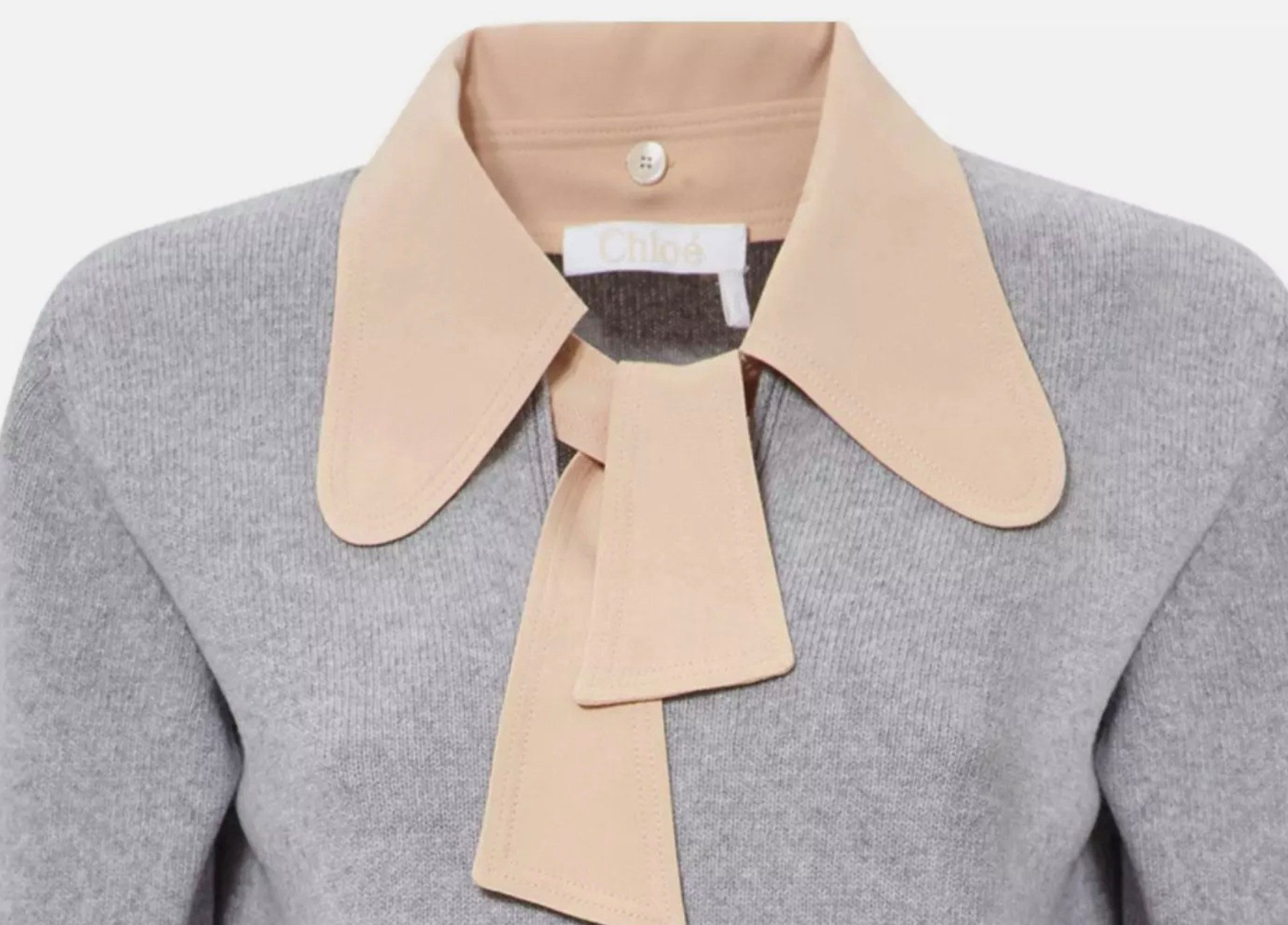 Chloé Strickpullover Damenpullover Pulli mit Schleifenkragen Abnehmbarer Schleifenkragen mit Knopfverschluss
