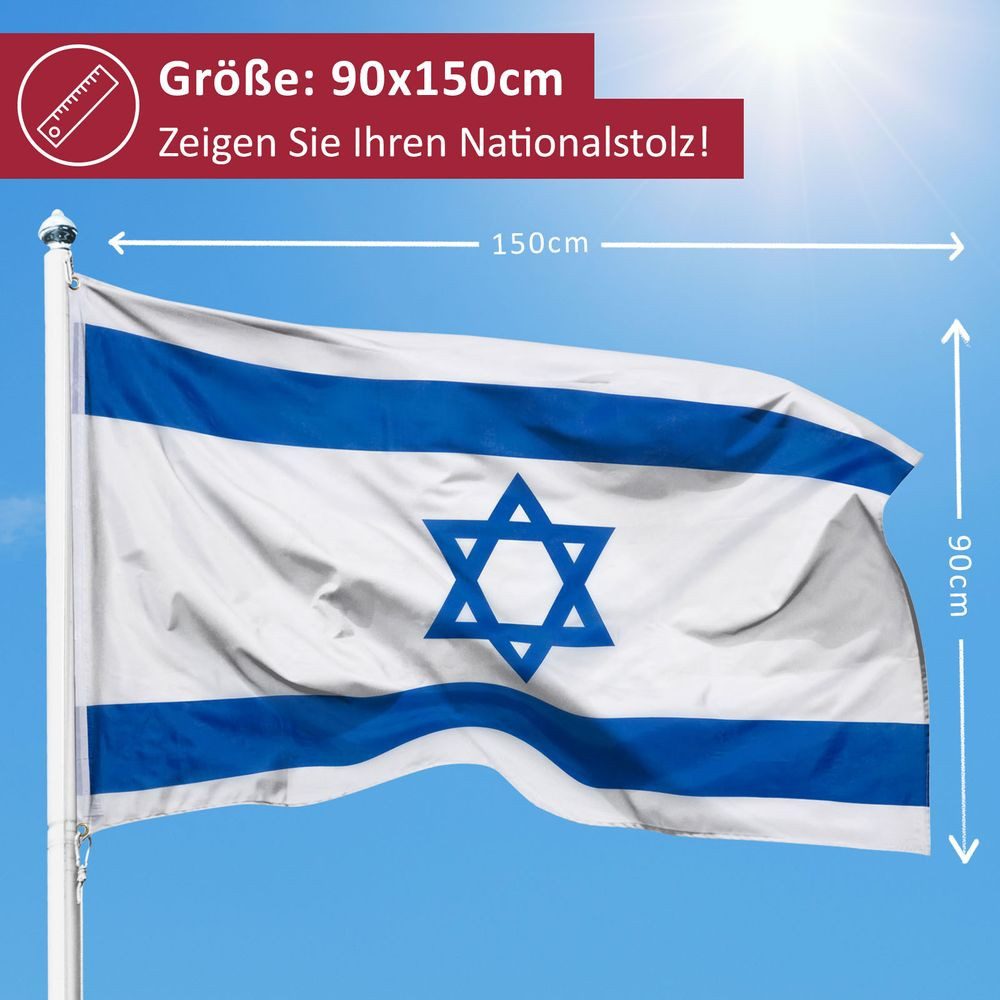 PHENO FLAGS Flagge Israel Flagge Jerusalem 90 x 150 cm Juden Fahne Nationalflagge (Hissflagge für Fahnenmast), Inkl. 2 Messing Ösen