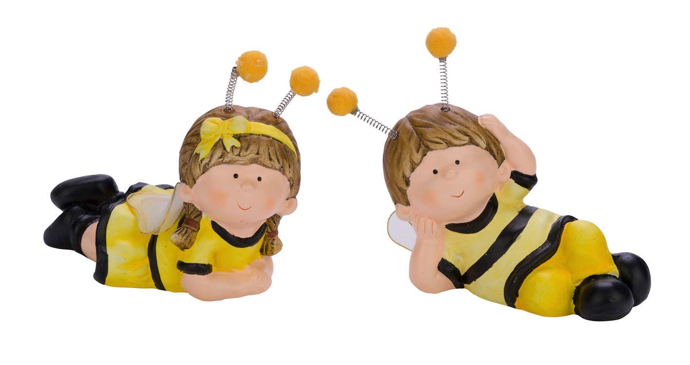 Gehlmann Dekofigur Bienenkinder, 2 Stück, Ton, schwarz / gelb, vers. Motive, Größen, handgefertigt Tonarbeiten