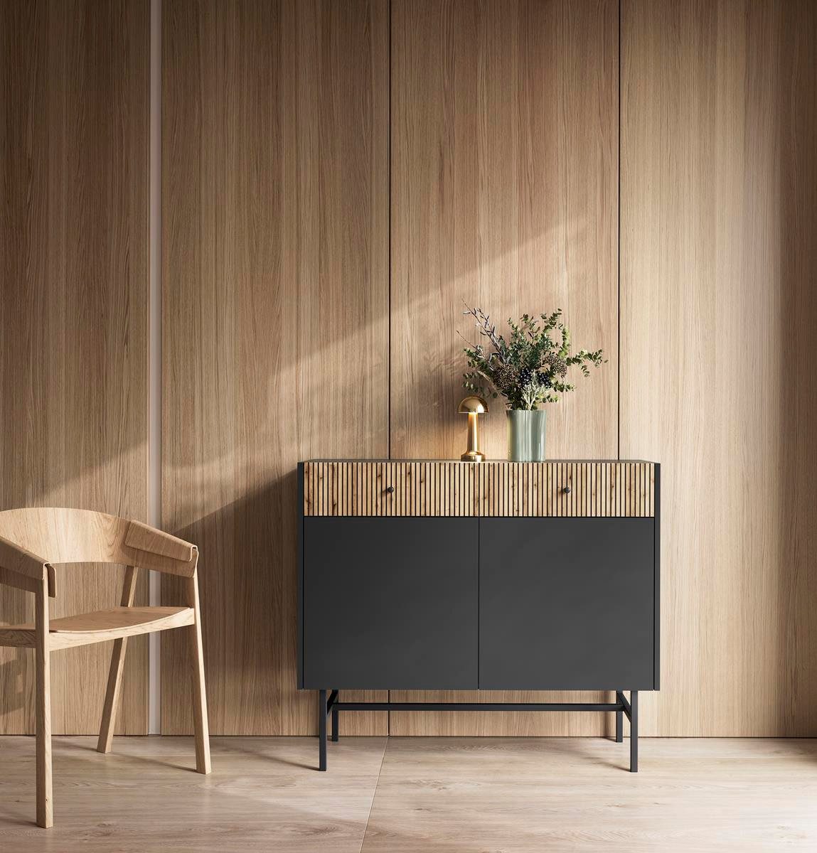 Compleo Kommode schmal mit 2 Schubladen DAVS Ideal für den Flur