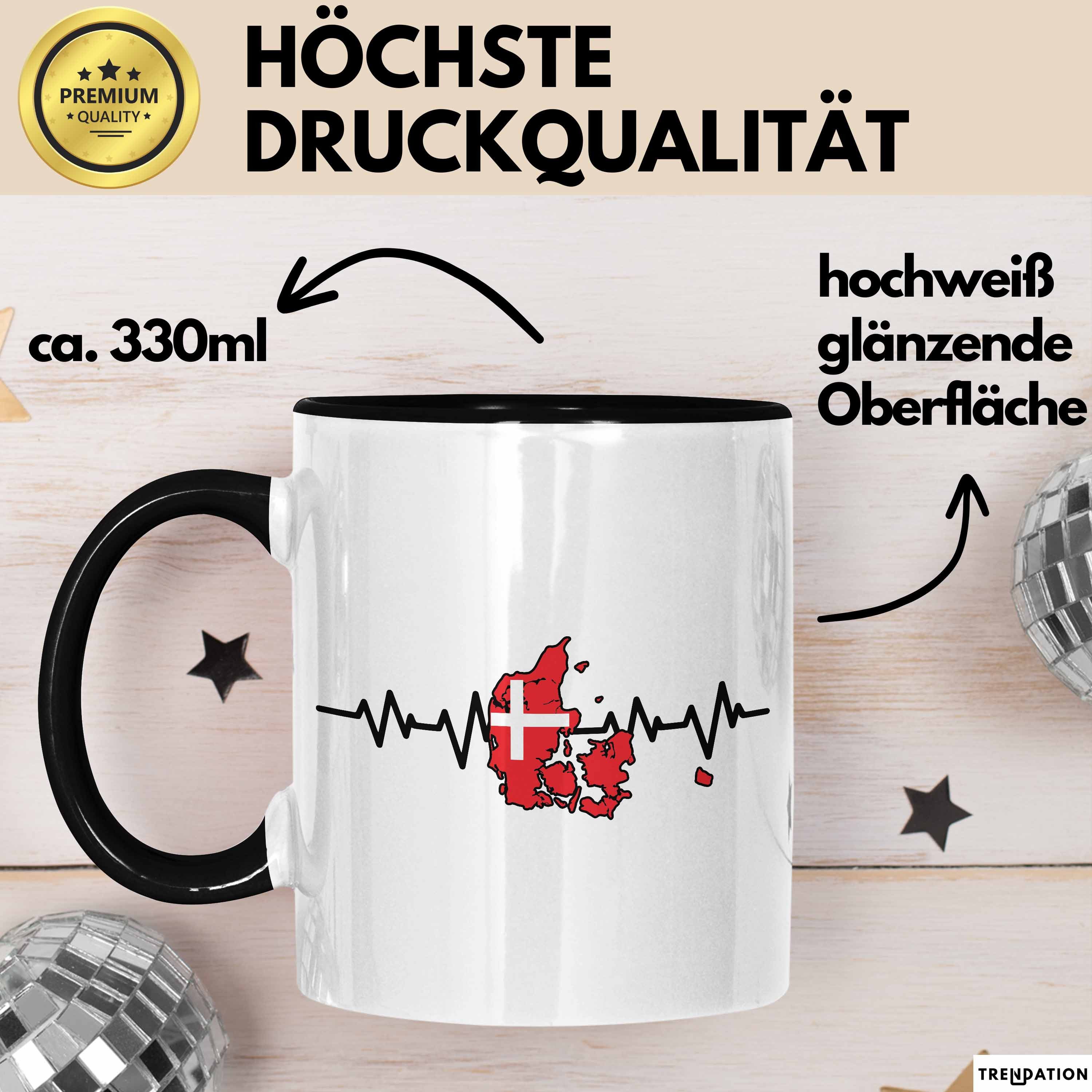 Trendation Tasse Dänische Flagge Geschenk Tasse Herzschlag Dänemark Urlau Geschenkidee