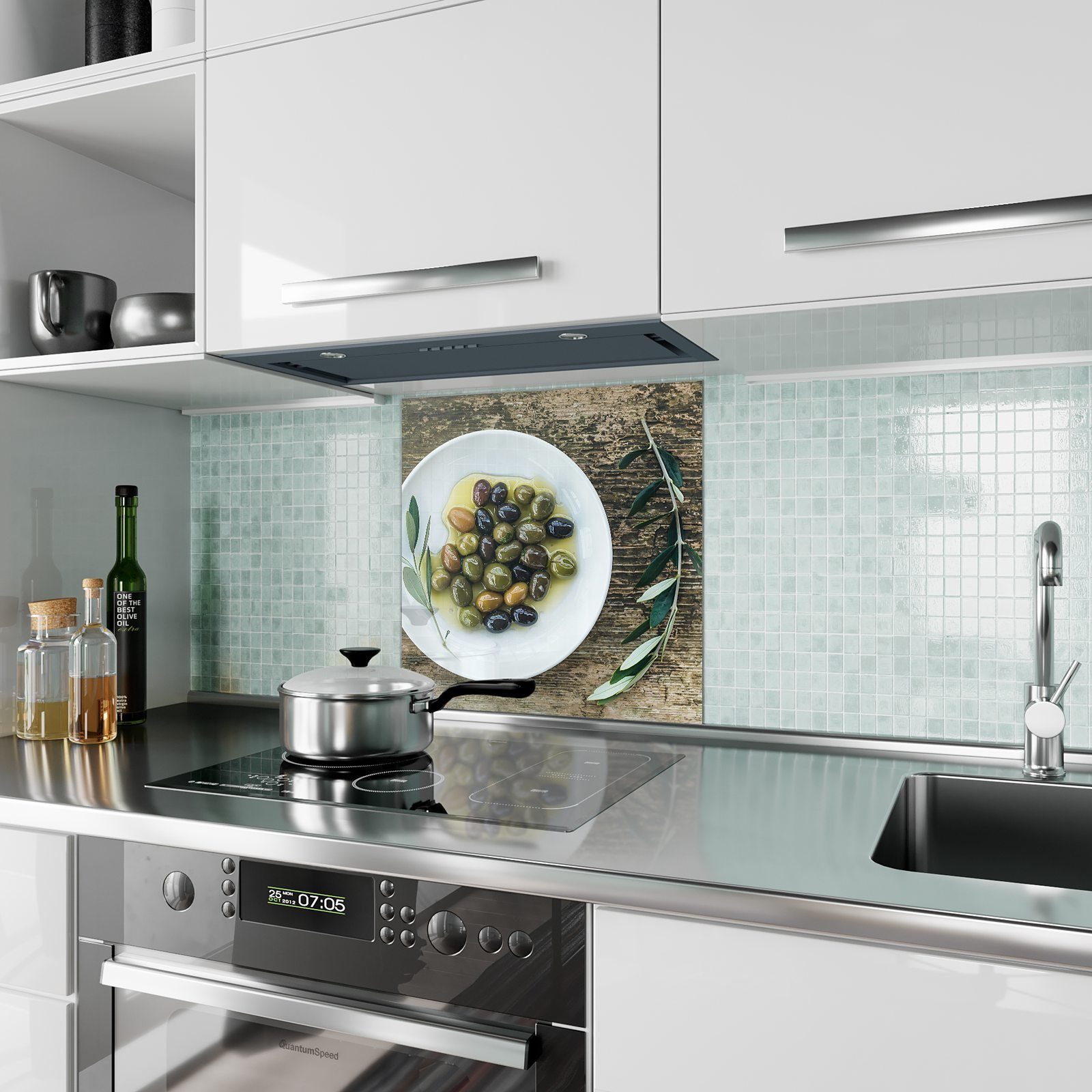 Spritzschutz in Schale Glas Küchenrückwand mit Oliven Primedeco Motiv Küchenrückwand