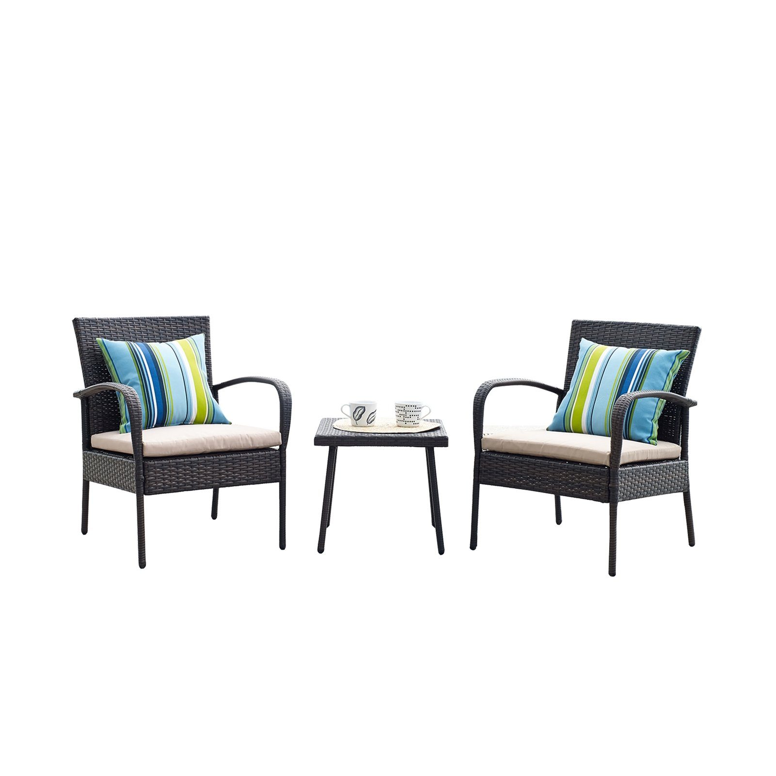 HTI-Line Balkonset Terrassenmöbel Neapel, (Set, 3-tlg., 2x Stühle, 1x Tisch, inkl. Auflagen), Loungemöbel Gartenmöbel