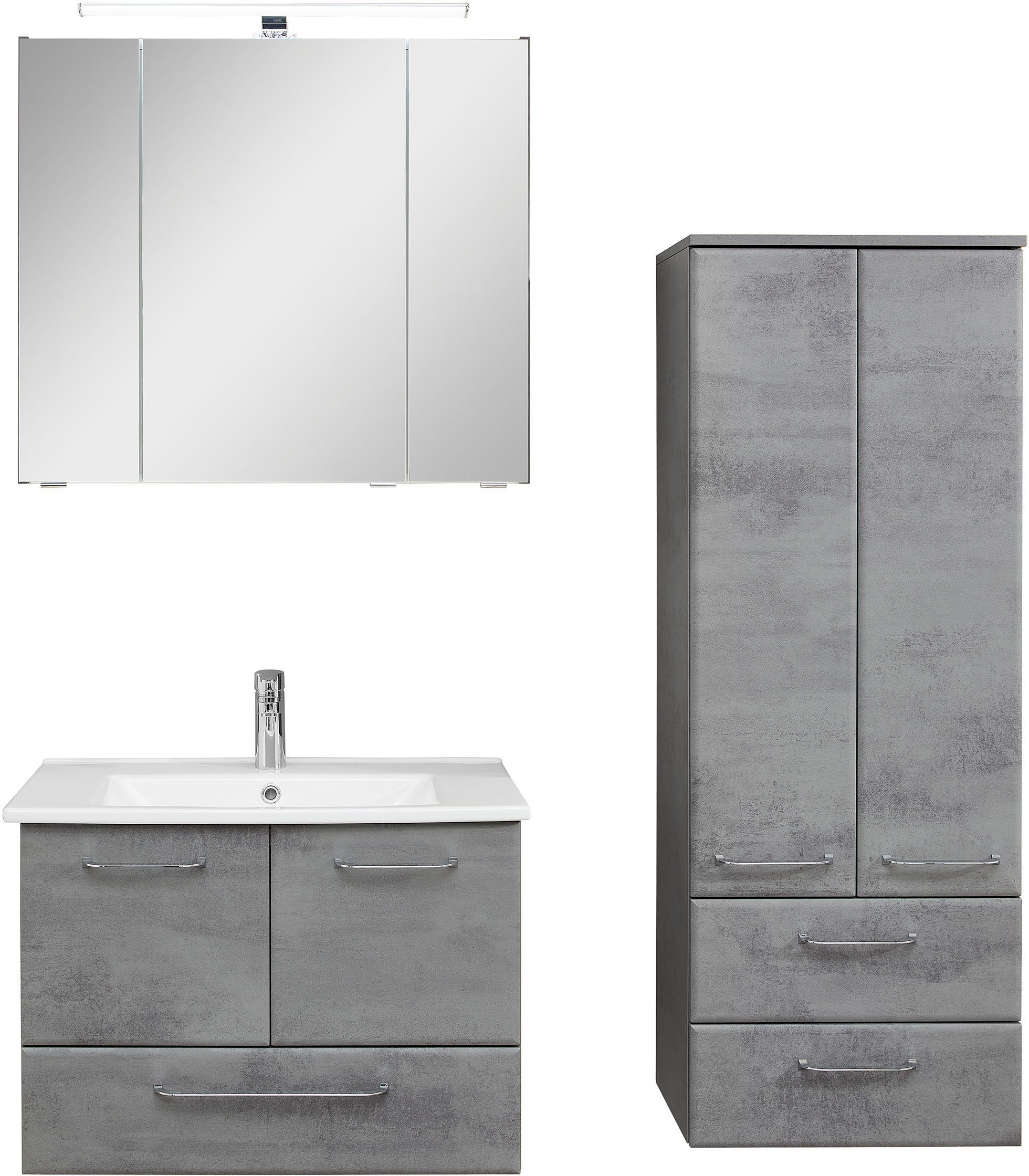 PELIPAL Badmöbel-Set Spiegelschrank, Keramikwaschtisch, Waschtischunterschrank, (4-St), Midischrank 945, Quickset