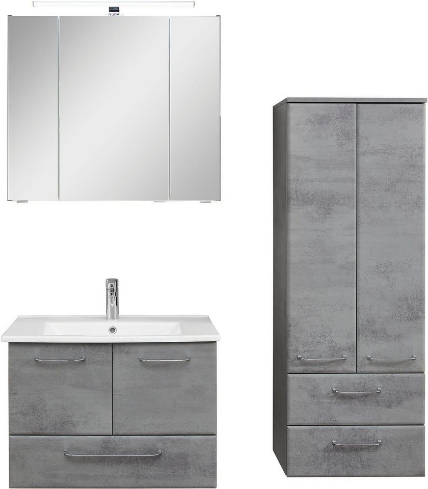 Waschtischunterschrank, Keramikwaschtisch, Midischrank Badmöbel-Set Spiegelschrank, (4-St), Quickset 945, PELIPAL
