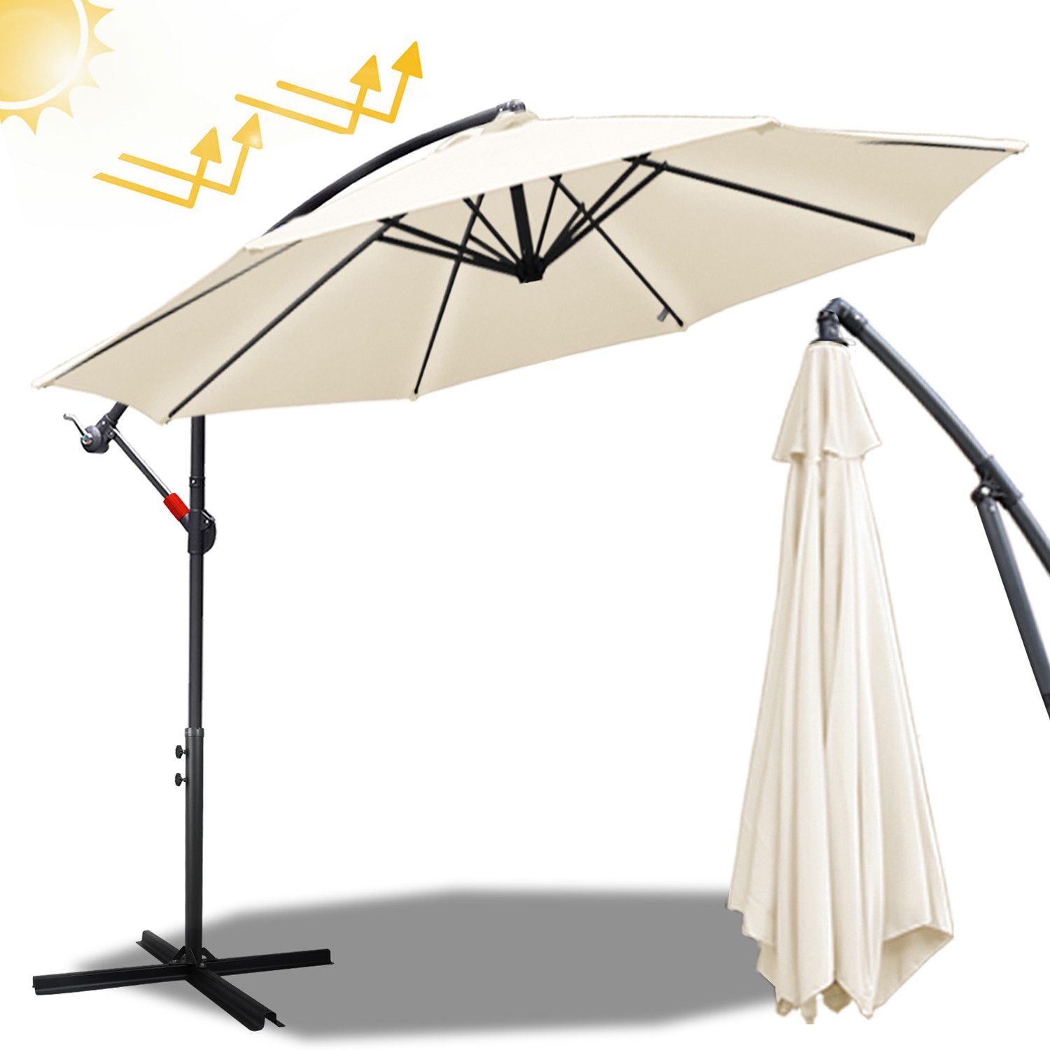 Sonnenschirm Sonnenschirm Ampelschirm,UV-Schutz,Eisen mit Ständer,300 cm,Beige