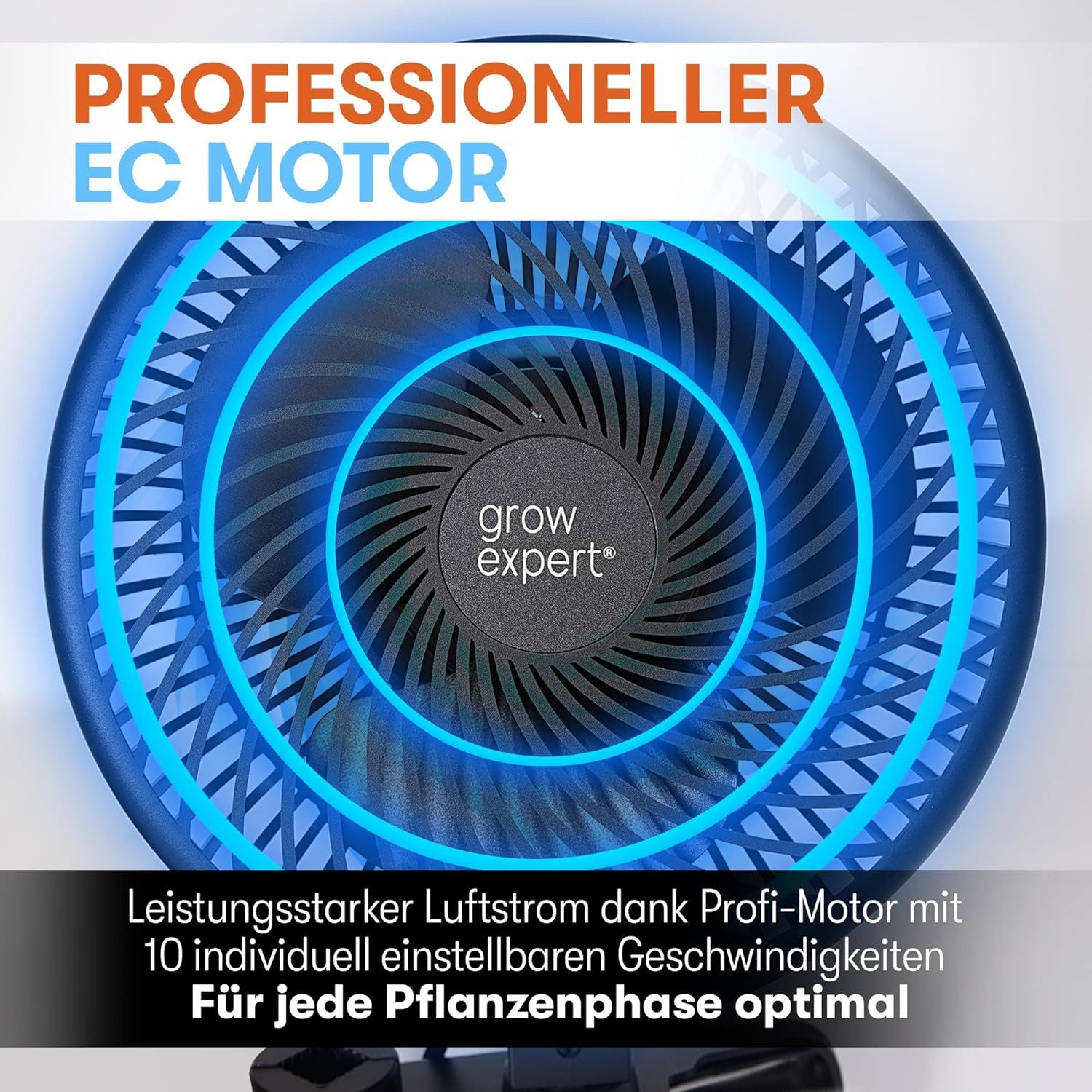Grow Expert Wandventilator Oszillierender Grow Clip Ventilator - Umluftventilator für Grow Zelte, 250cm Kabel + 120° Oszillation – Längster & Weitester am Markt!