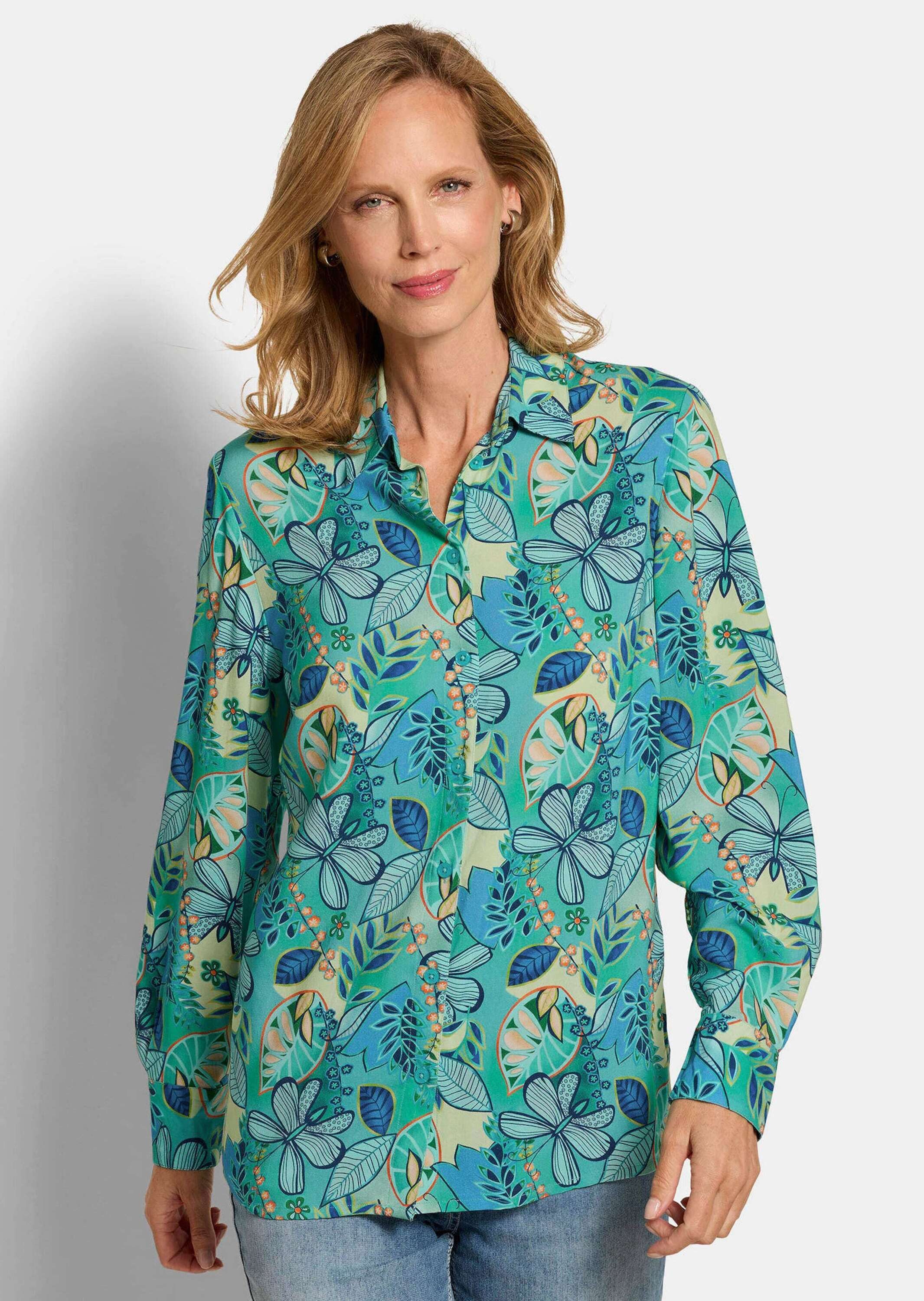 Kurzarmbluse Kurzgröße: Blusenshirt mit floralem Print