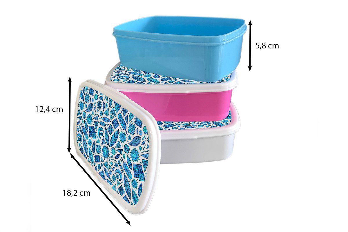 Brotbox Erwachsene, Kunststoff, - Lunchbox - für Mond, Federn rosa - Kinder, Mädchen, Blau Kunststoff (2-tlg), Muster Snackbox, Brotdose MuchoWow