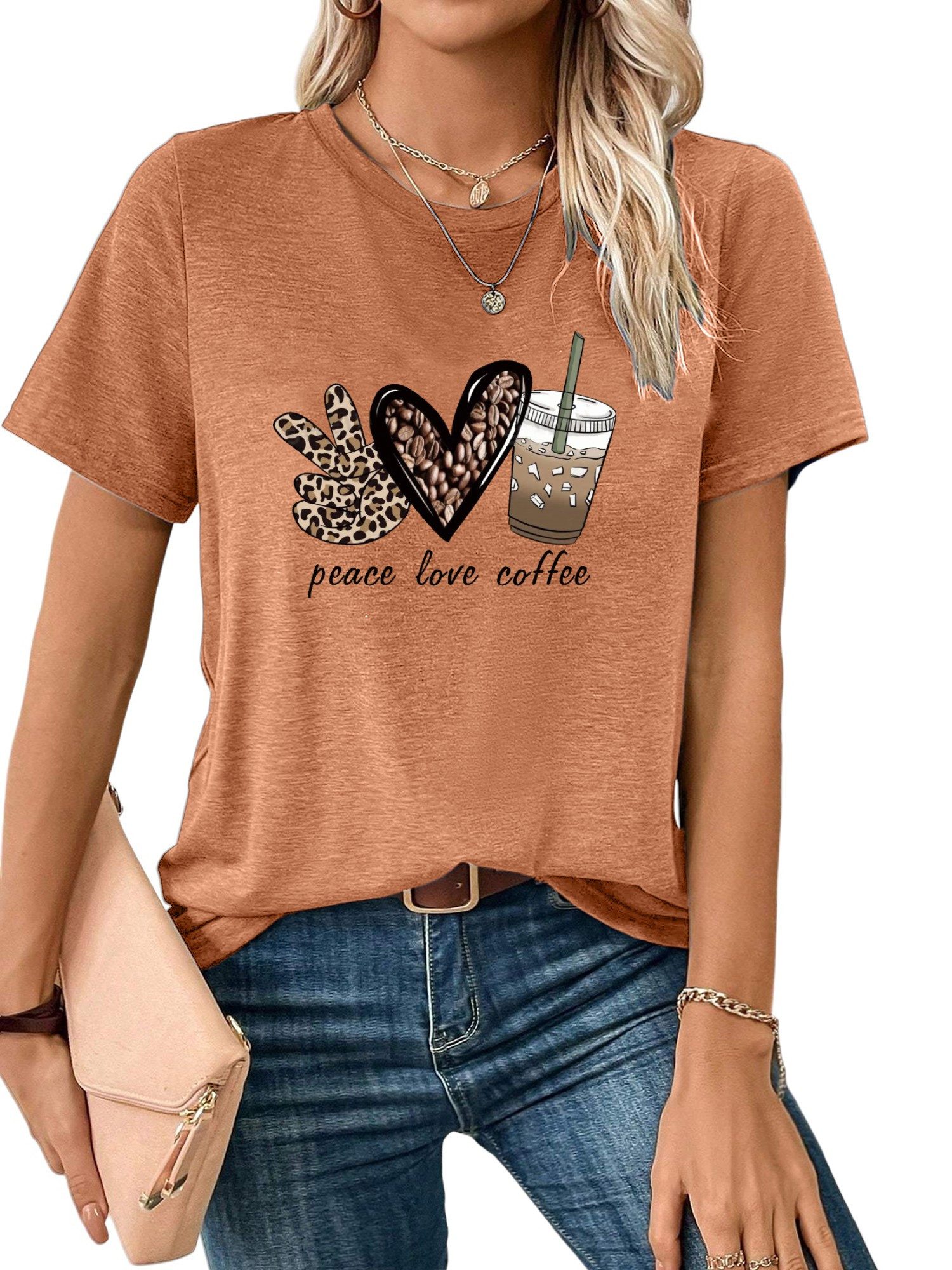 T-Shirt Damen Farbe Sommer Casual Elastizität T-Shirt mit Print Tee