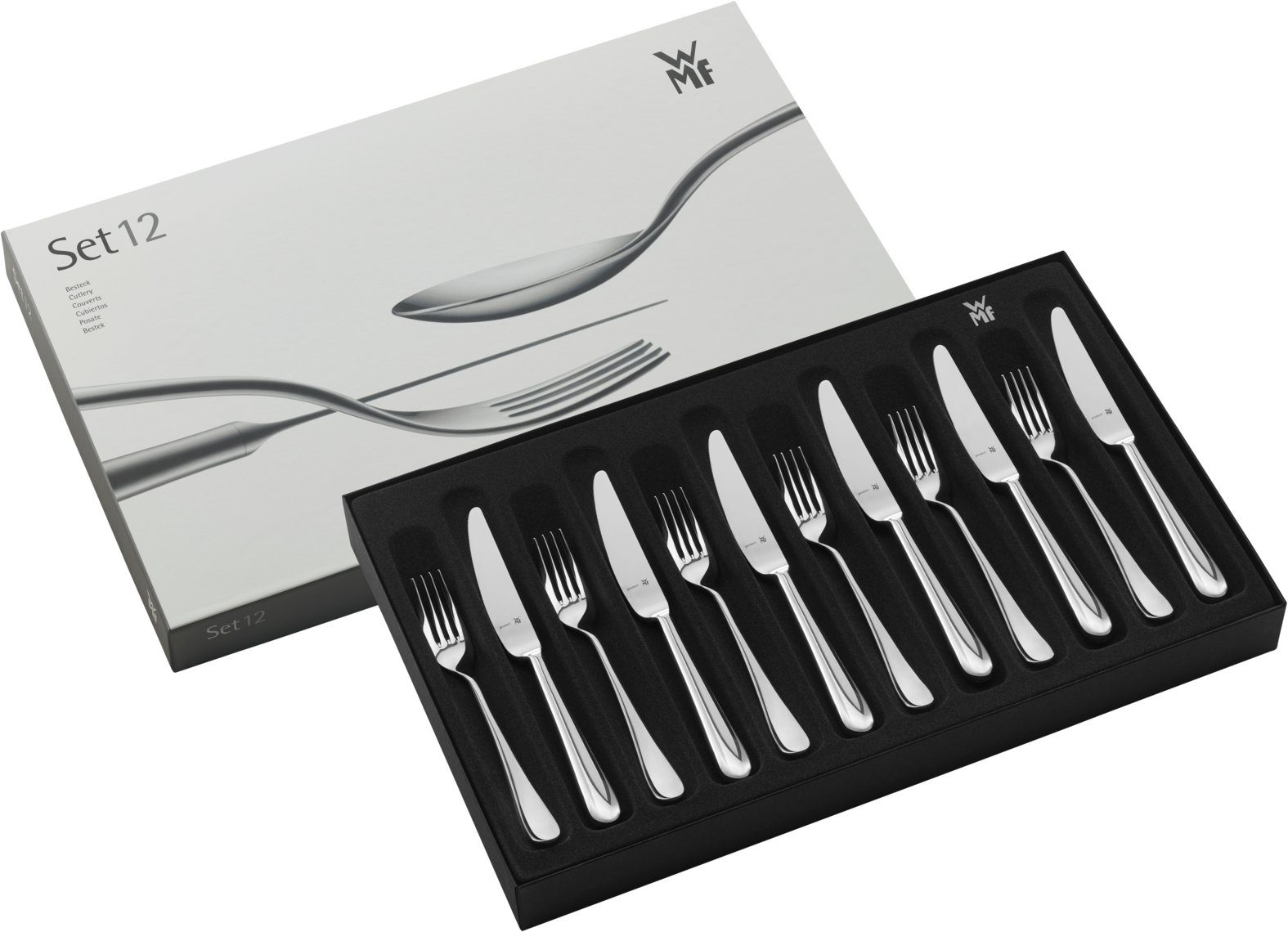 WMF Besteck-Set Fächer Dessertbesteck-Set, 12-teilig, Cromargan protect® (12-tlg), 6 Personen, Cromargan protect