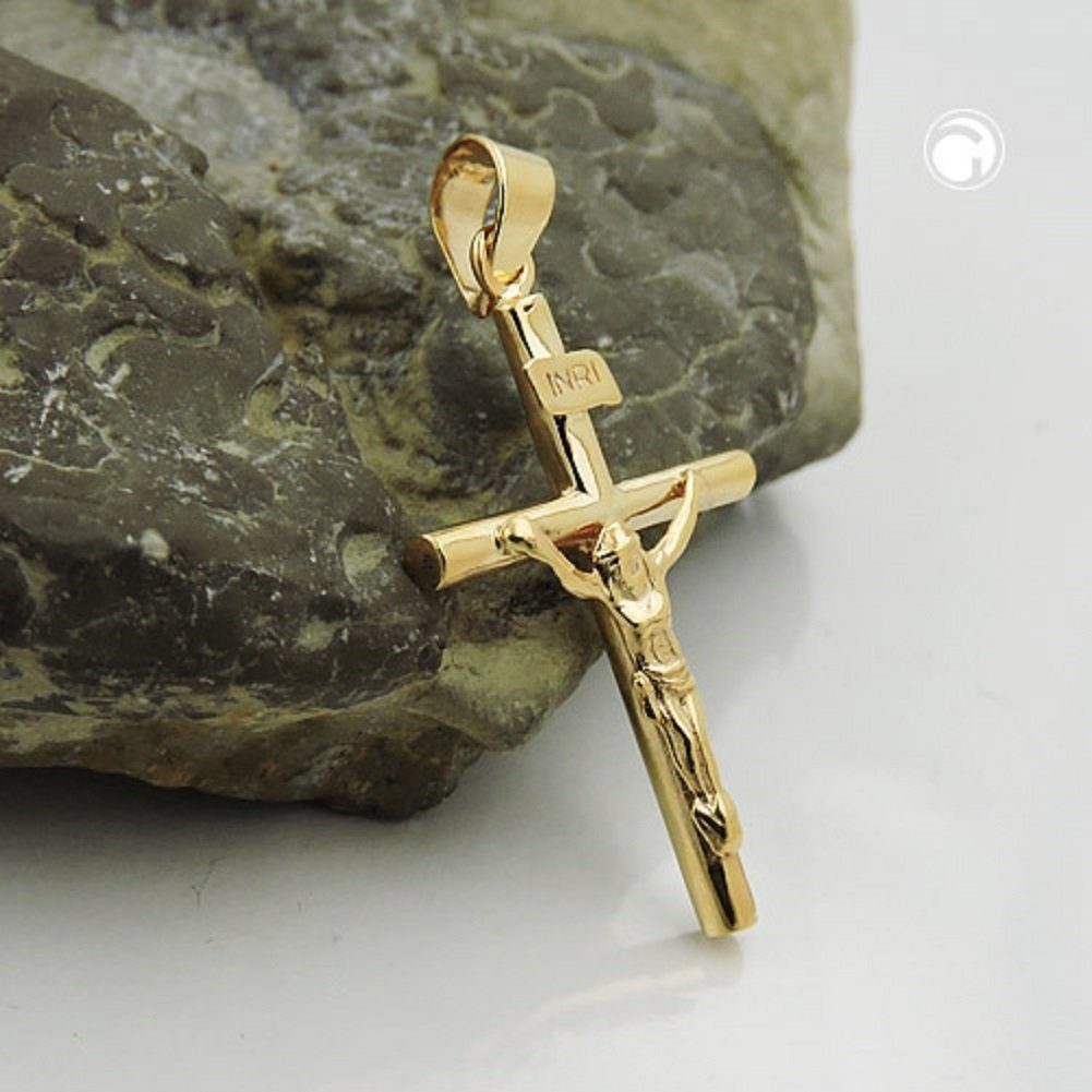 Schmuckbox, für Anhänger Gold Goldschmuck Herren 14 Damen Kreuz glänzend Kreuzanhänger mm kl. mit und unbespielt 375 x Jesus 24
