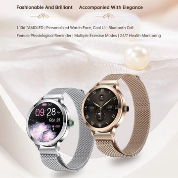 LONGLU Smartwatch (1,106 Zoll, Android, iOS), mit Bluetooth-Anruf, Fitness-Tracker-Uhr mit Wasserdicht Herzfrequenz