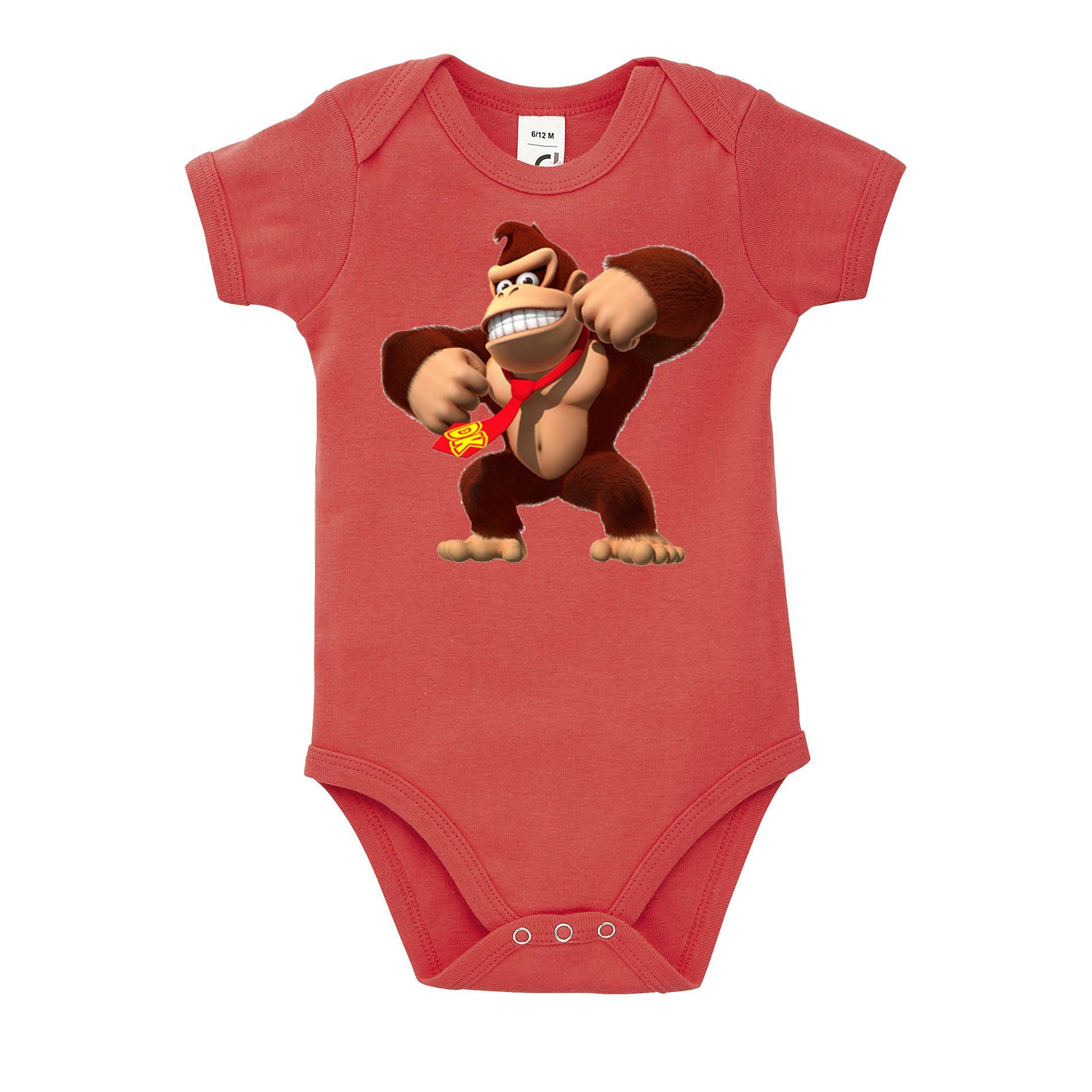 Blondie & Brownie Rot Strampler Affe Kong Gorilla mit Druckknopf Nintendo Kinder Baby Donkey