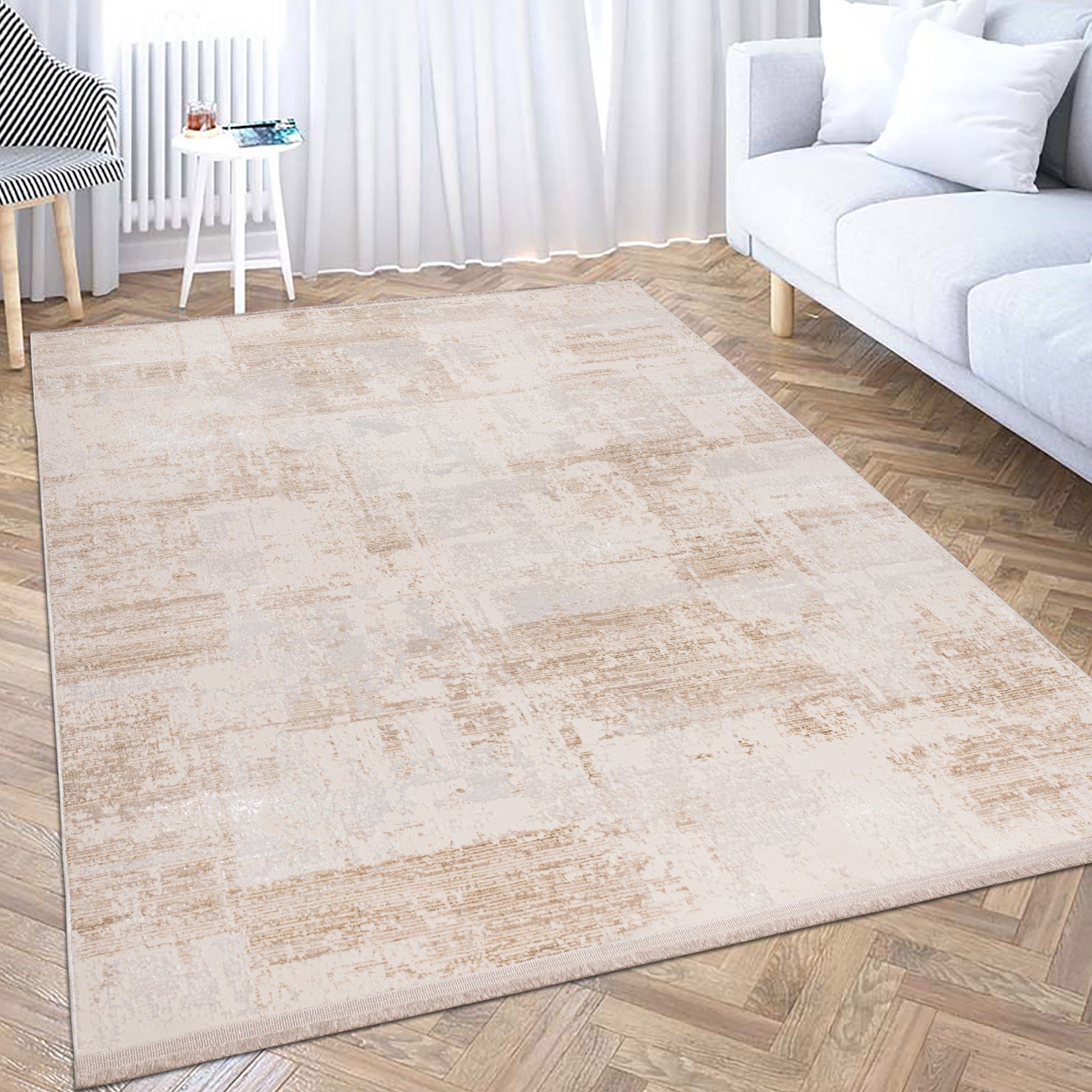 Carpetia Teppich Eleganter Wohnzimmer-Teppich, glänzend, in beige-weiß, rechteckig, Höhe: 5 mm