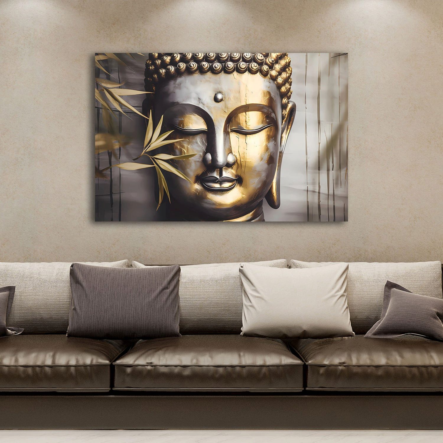 Artedinoi Leinwandbild Goldener Buddha Zen Gesicht Wandbild Leinwandbild Kunstdruck XL Wandde, Goldener Buddha, Zen