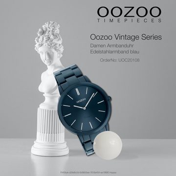 OOZOO Quarzuhr Oozoo Damen Armbanduhr blau Analog, (Analoguhr), Damenuhr rund, mittel (ca. 34mm) Edelstahlarmband, Fashion-Style