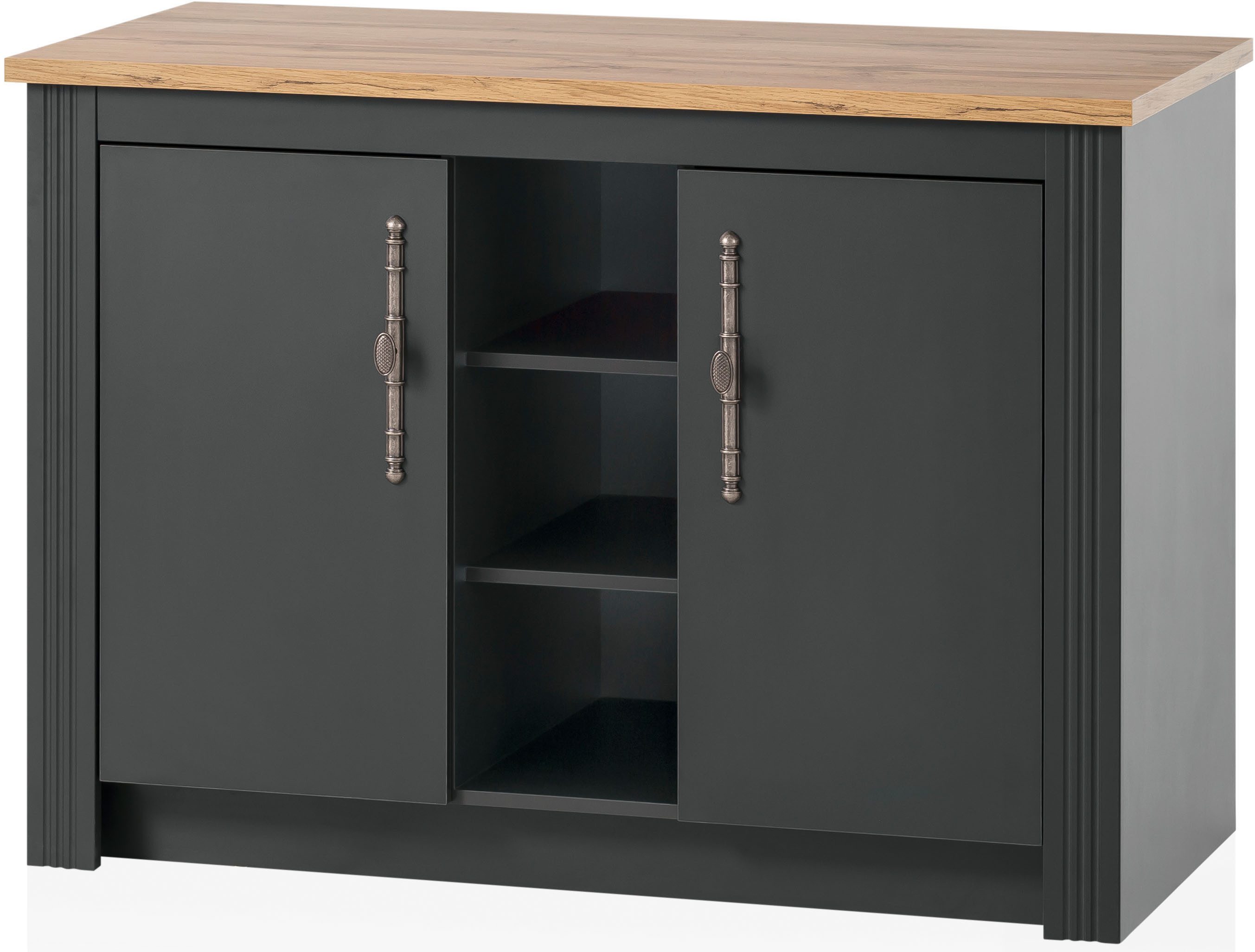OTTO home Küchenzeile KS-Westminster, Pantryküche im Landhaus Stil, hochwertige Metallgriffe, (Set), Breite 257 cm, Kommode, Wandpaneel, Stauraumschrank, Herdumbau