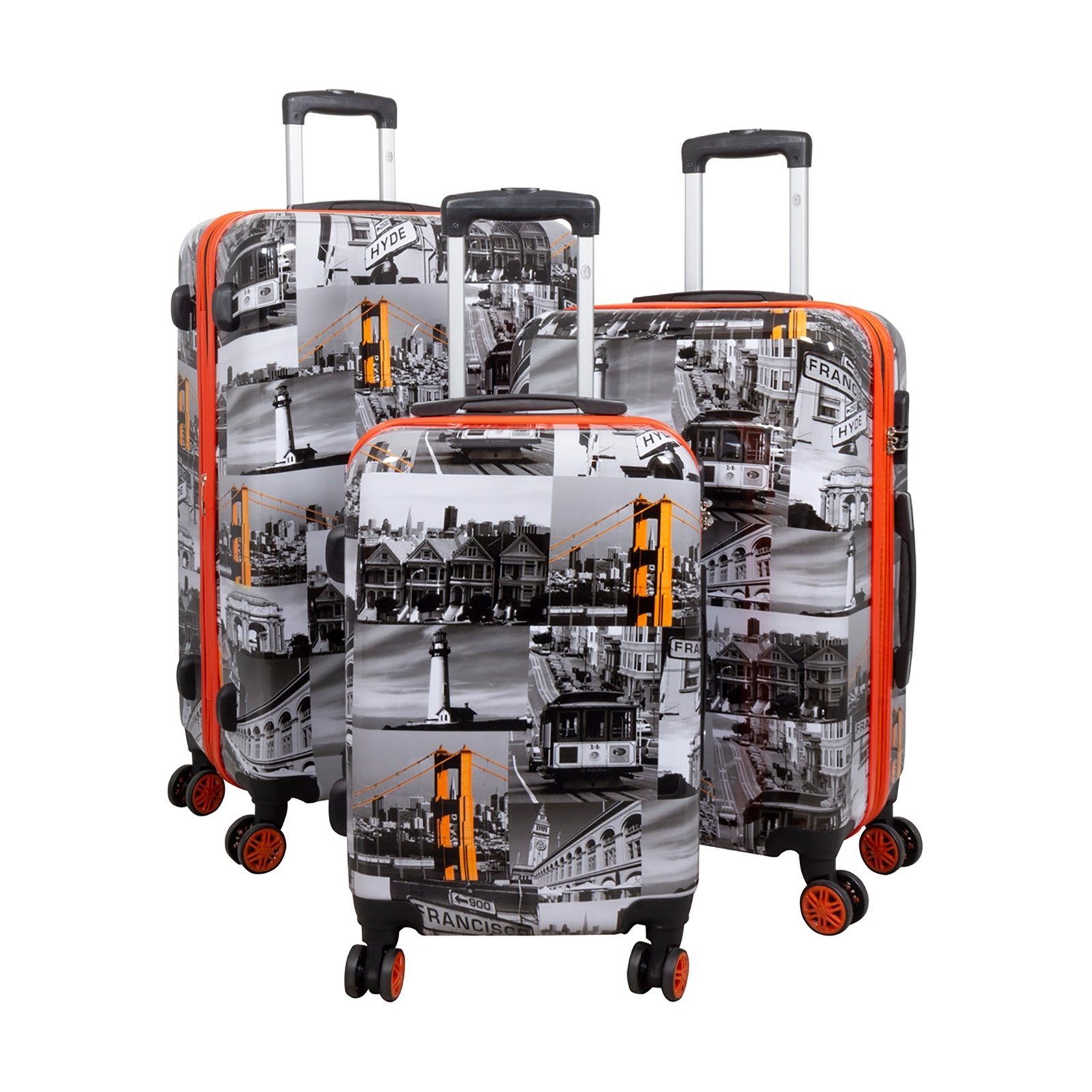 HTI-Living Kofferset Poly-ABS Kofferset 3-teilig, Amerika-Motiv, 4 Rollen,  (3 tlg., Koffer 1: Handgepäck, Koffer 2: Aufgabegepäck, Koffer 3:  Aufgabegepäck)