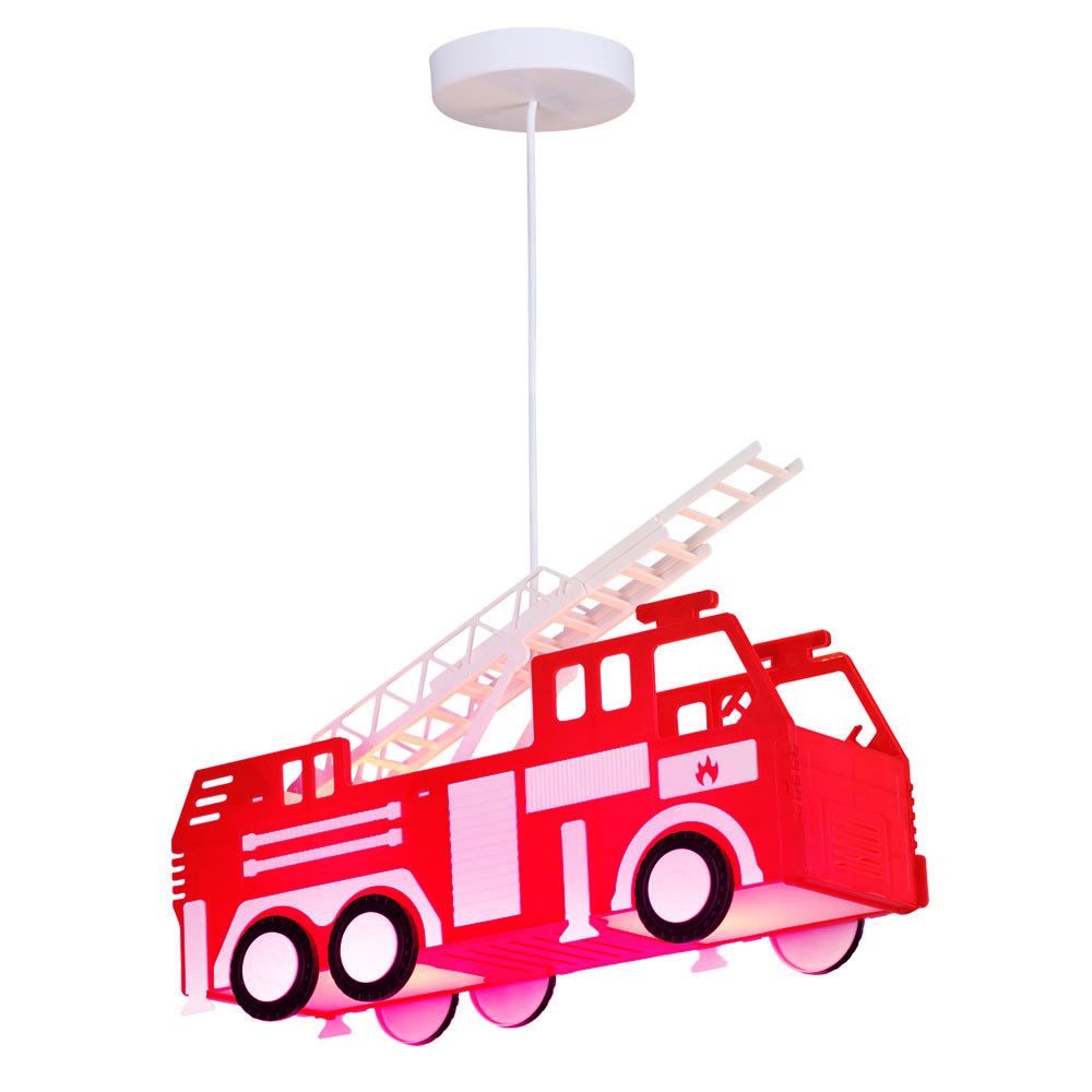 GLOBO LIGHTING Hängeleuchte, Leuchtmittel inklusive, Warmweiß, Farbwechsel, RGB LED Kinder Feuerwehr Auto Hänge Pendel Decken
