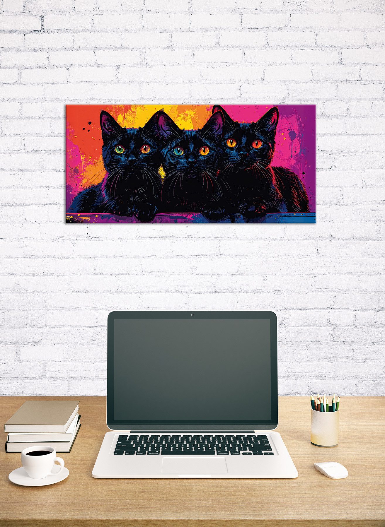 Bönninghoff Bild Wandbild BUNTE KATZE 33x70 cm – Leinwandbild Keilrahmen Deko modern, Katze, Katzen, Katzenbilder, auf Keilrahmen gespannt – Bild 4 von 5