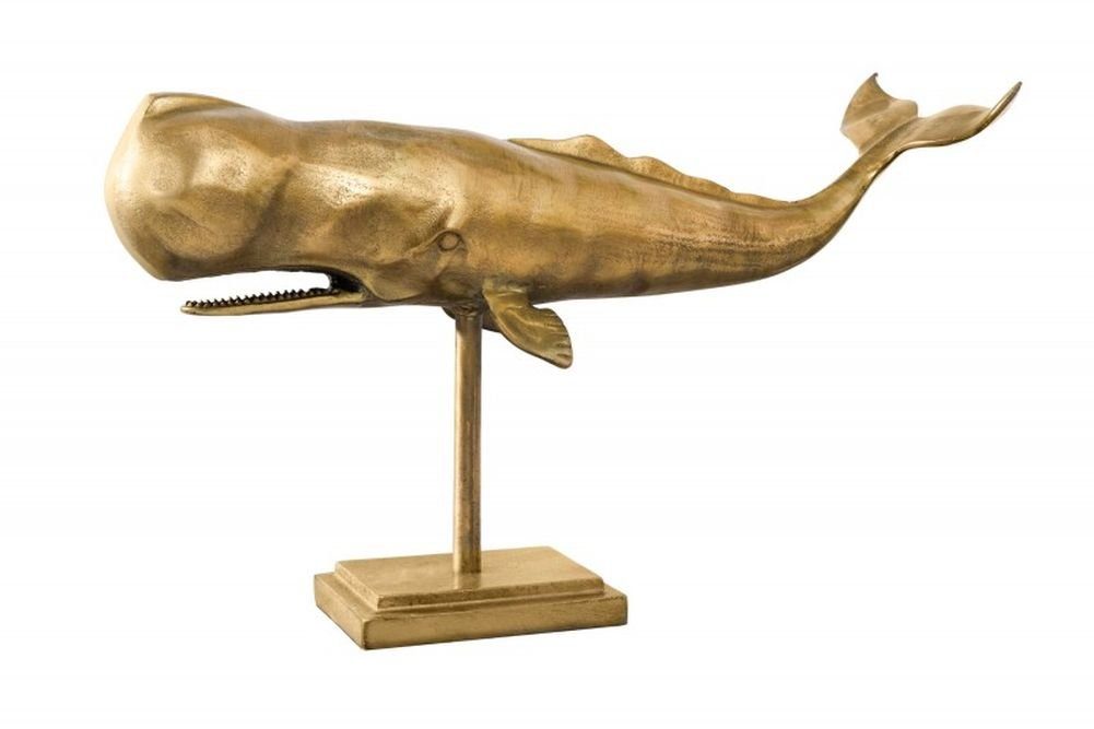 LebensWohnArt Dekoobjekt Skulptur 70cm Deko-Figur Maritim Wal gold MOBBY Aluminium