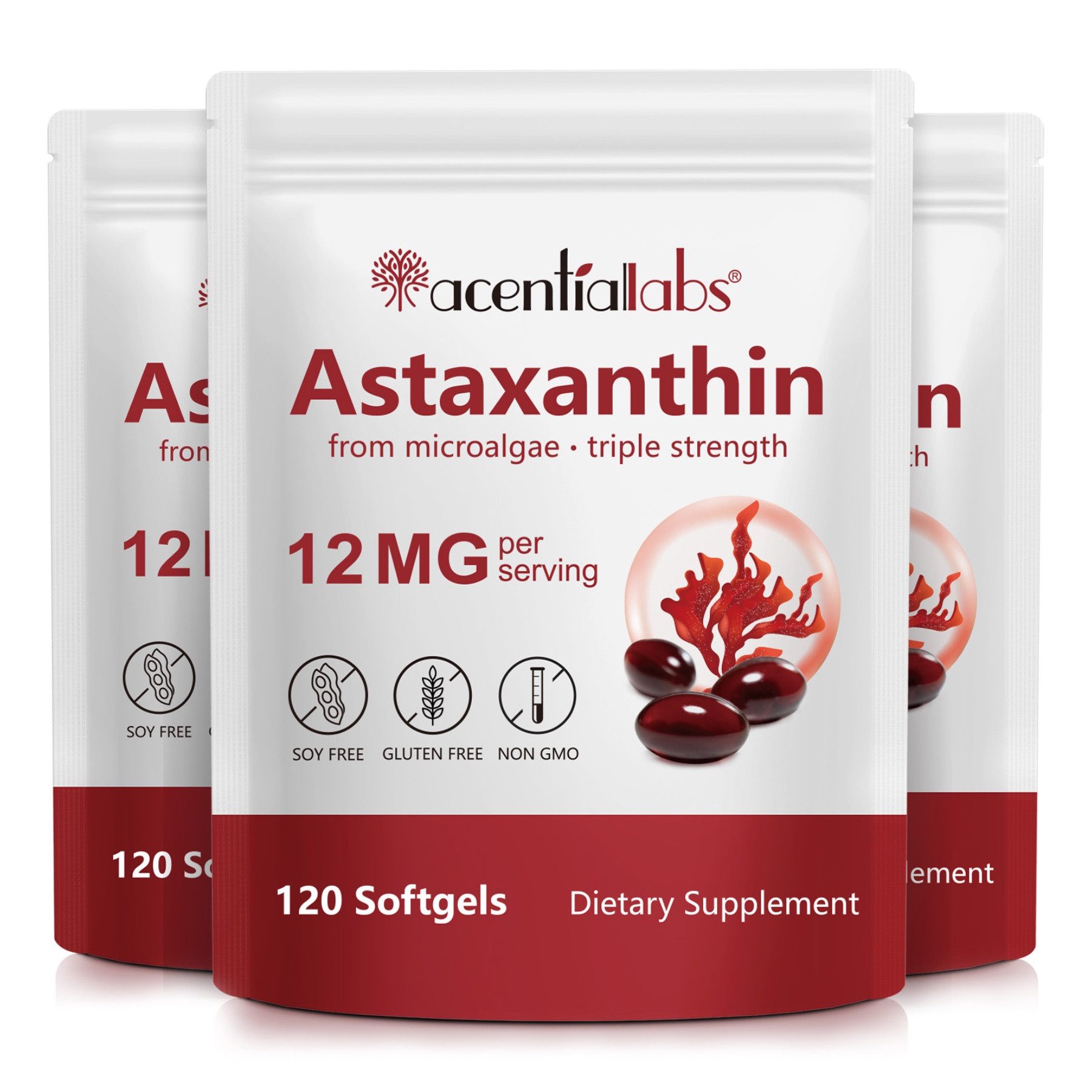 Acentiallabs Astaxanthin Hochdosiert Antioxidans Immunsystem Algenextrakt 120 Softgels, Astaxanthin, Antioxidans, Immunsystem, Softgels