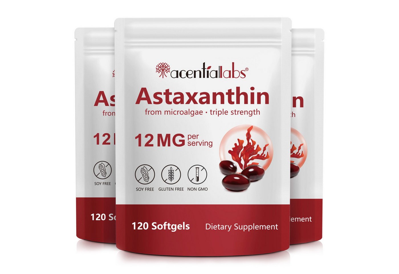 Acentiallabs Astaxanthin Hochdosiert Antioxidans Immunsystem Algenextrakt 120 Softgels, Astaxanthin, Antioxidans, Immunsystem, Softgels