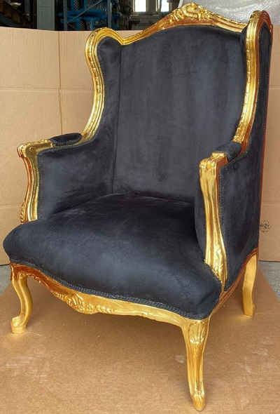 Casa Padrino Ohrensessel Barock Ohrensessel Schwarz / Gold - Handgefertigter Antik Stil Wohnzimmer Sessel - Antik Stil Möbel - Barock Wohnzimmer Möbel