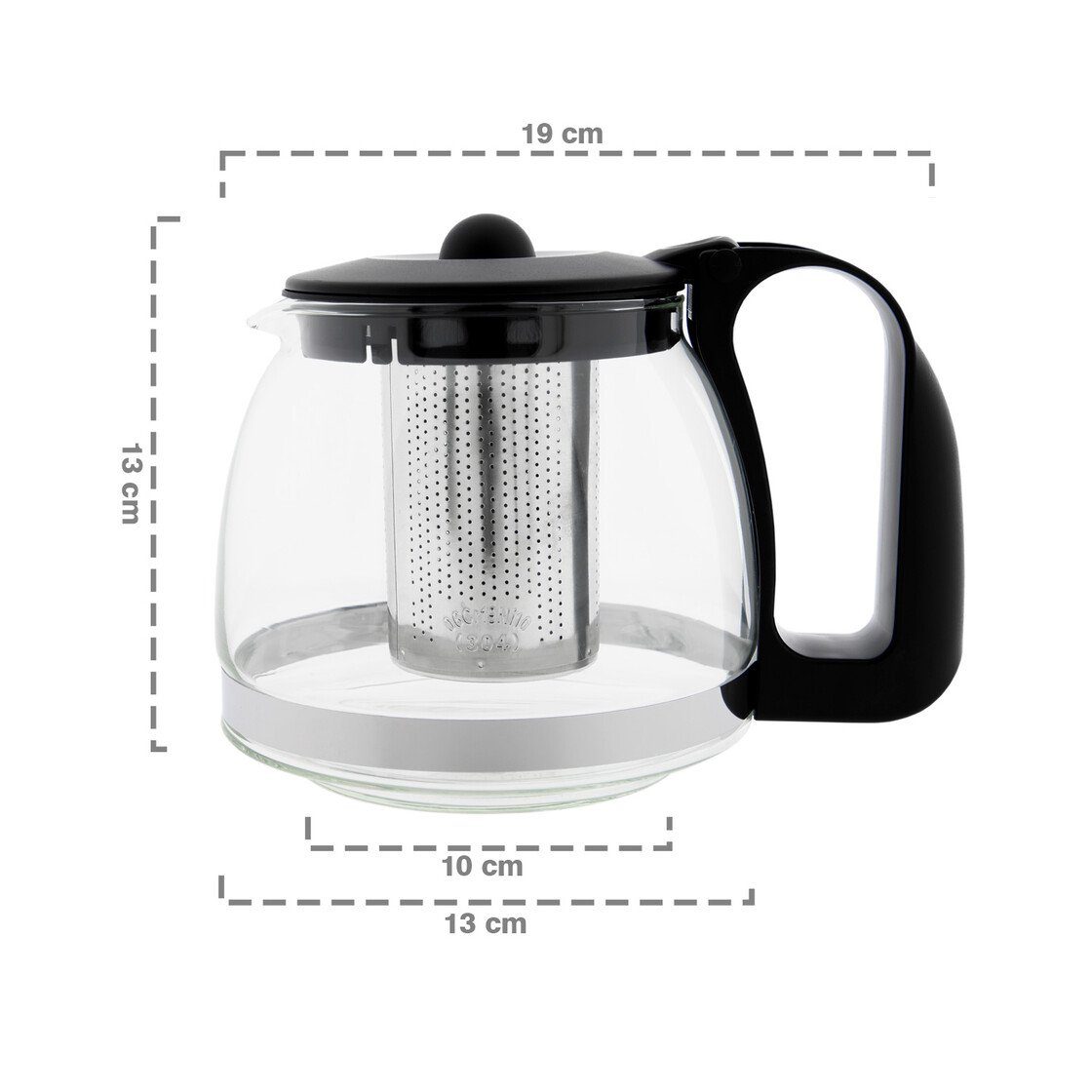T24 Teekanne Glas Teekanne mit Edelstahlsieb, 1250 ml, 1,25 l, aus rostfreiem Edelstahl & Ergonomischer Griff Hitzeschutz – Bild 5 von 5