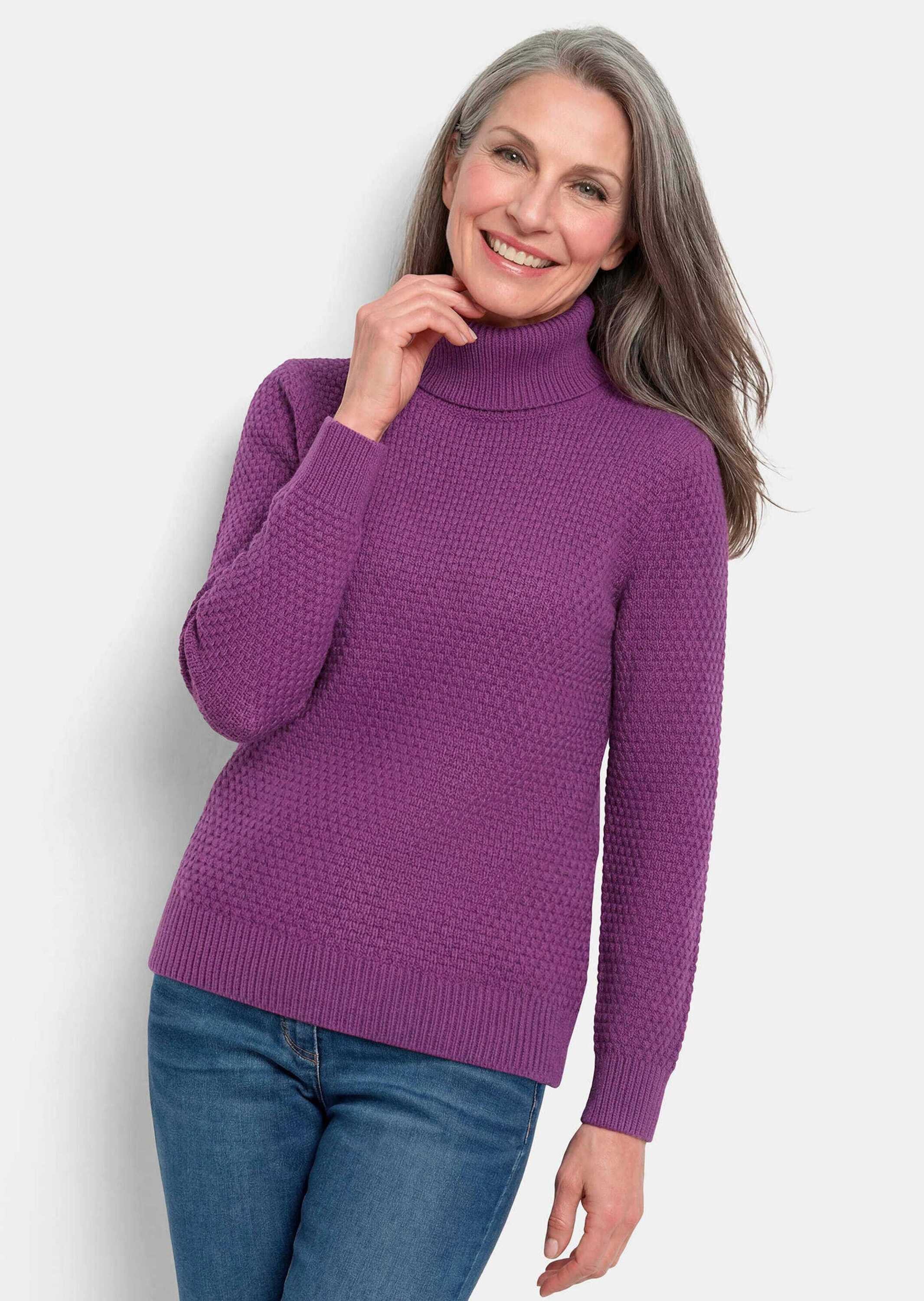 GOLDNER Rollkragenpullover Rollkragenpullover in Reiskornoptik Warmer Strickpullover mit Merinowolle und Rippenbündchen
