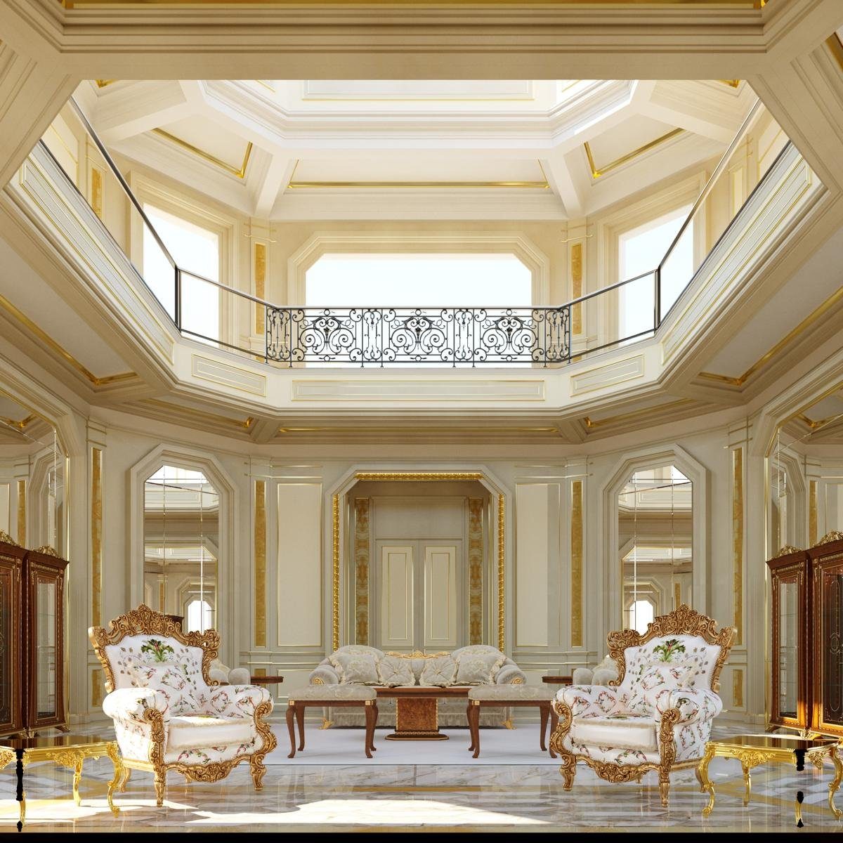 JVmoebel Sessel Lounge Polster-Couch Weiß mit goldenen Edelstahlfüßen (Sessel), Made in Europa