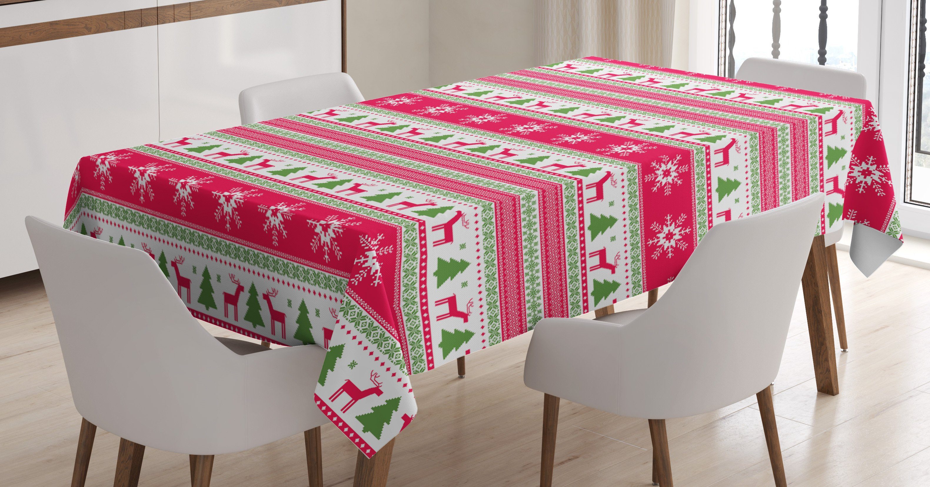 Abakuhaus Tischdecke Farbfest Waschbar Für den Außen Bereich geeignet Klare Farben, nordisch Needlework Stil Weihnachten