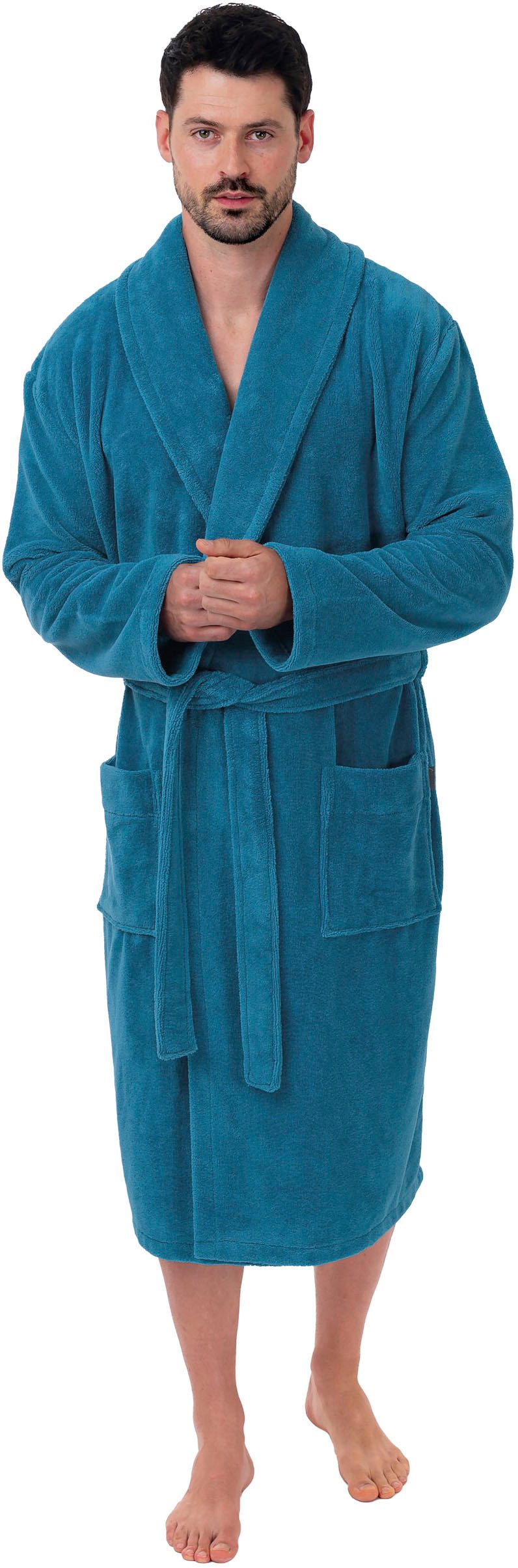 Wewo fashion Herrenbademantel 1105, Langform, Velours, Schalkragen, Gürtel, kuschelig leicht