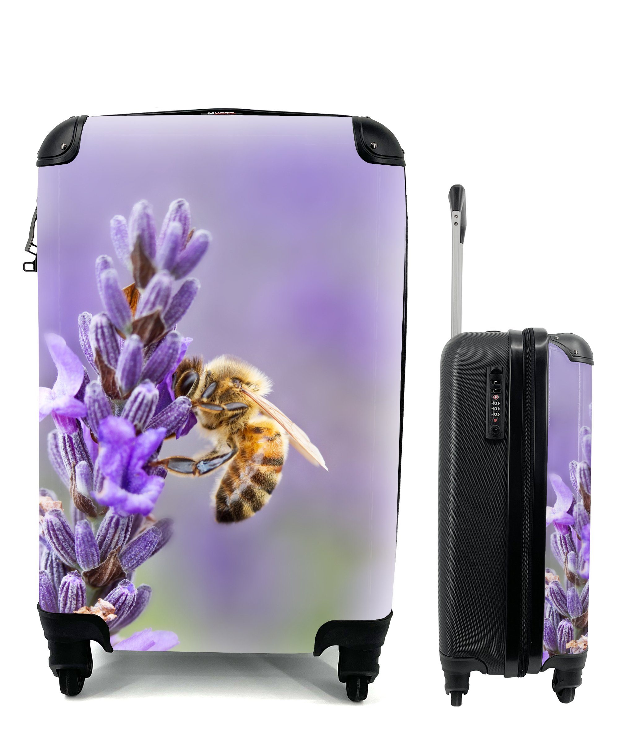 Reisetasche Reisekoffer Ferien, Handgepäck Trolley, Handgepäckkoffer mit Lavendel, für rollen, Biene auf 4 MuchoWow Rollen,