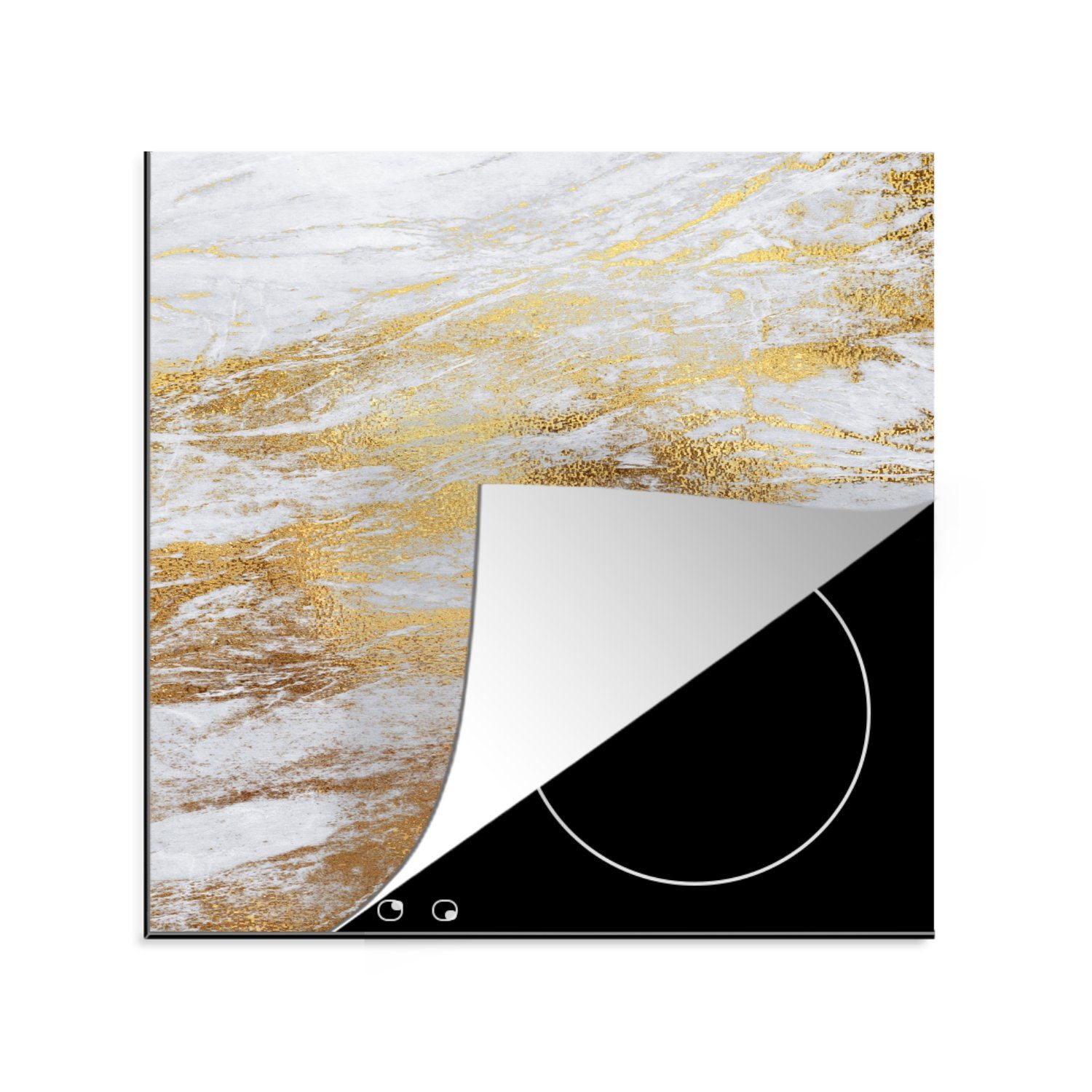 Vinyl, Ceranfeldabdeckung, tlg), Grau - 78x78 MuchoWow Arbeitsplatte küche Marmor cm, - (1 Herdblende-/Abdeckplatte für Gold,