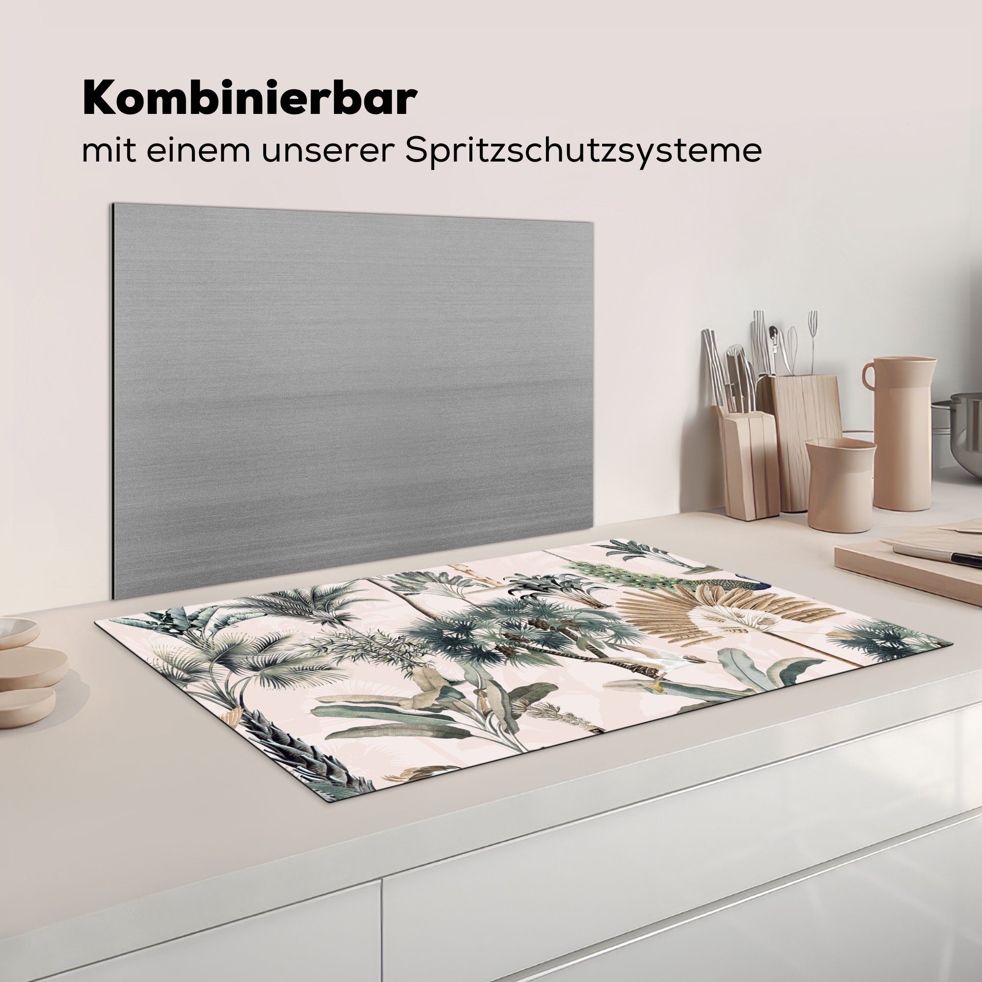 küche 83x51 Vinyl, - - Natur - Retro Herdblende-/Abdeckplatte Ceranfeldabdeckung, MuchoWow für tlg), cm, Dschungel Tiere, (1 Arbeitsplatte