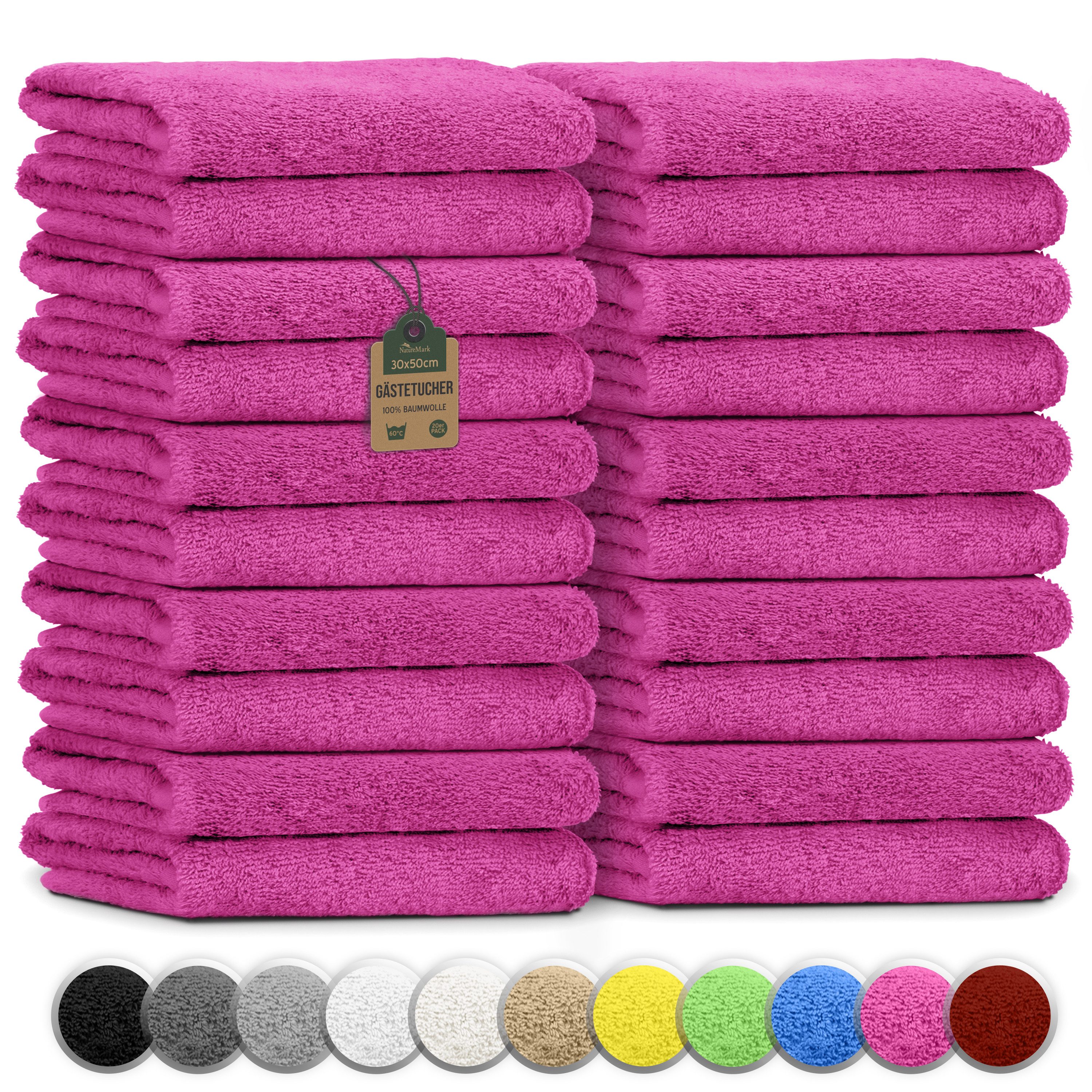 NatureMark Gästehandtuch 20er-Sparpack Frottier Gästetücher 30x50cm, 100% Baumwolle (20-St), Gästehandtuch 30x50cm Pink