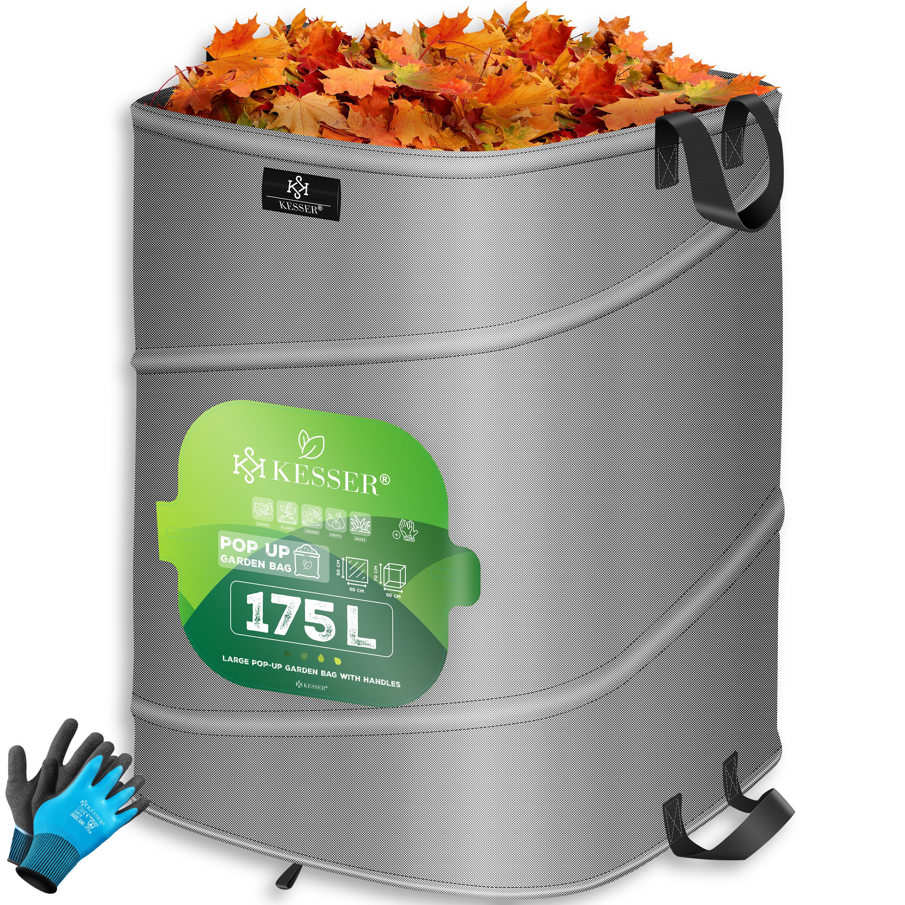 KESSER Gartensack, 175 l, (1-tlg), Pop-Up-Gartensack Laubsack Gartenabfallsack inkl. Handschuhe