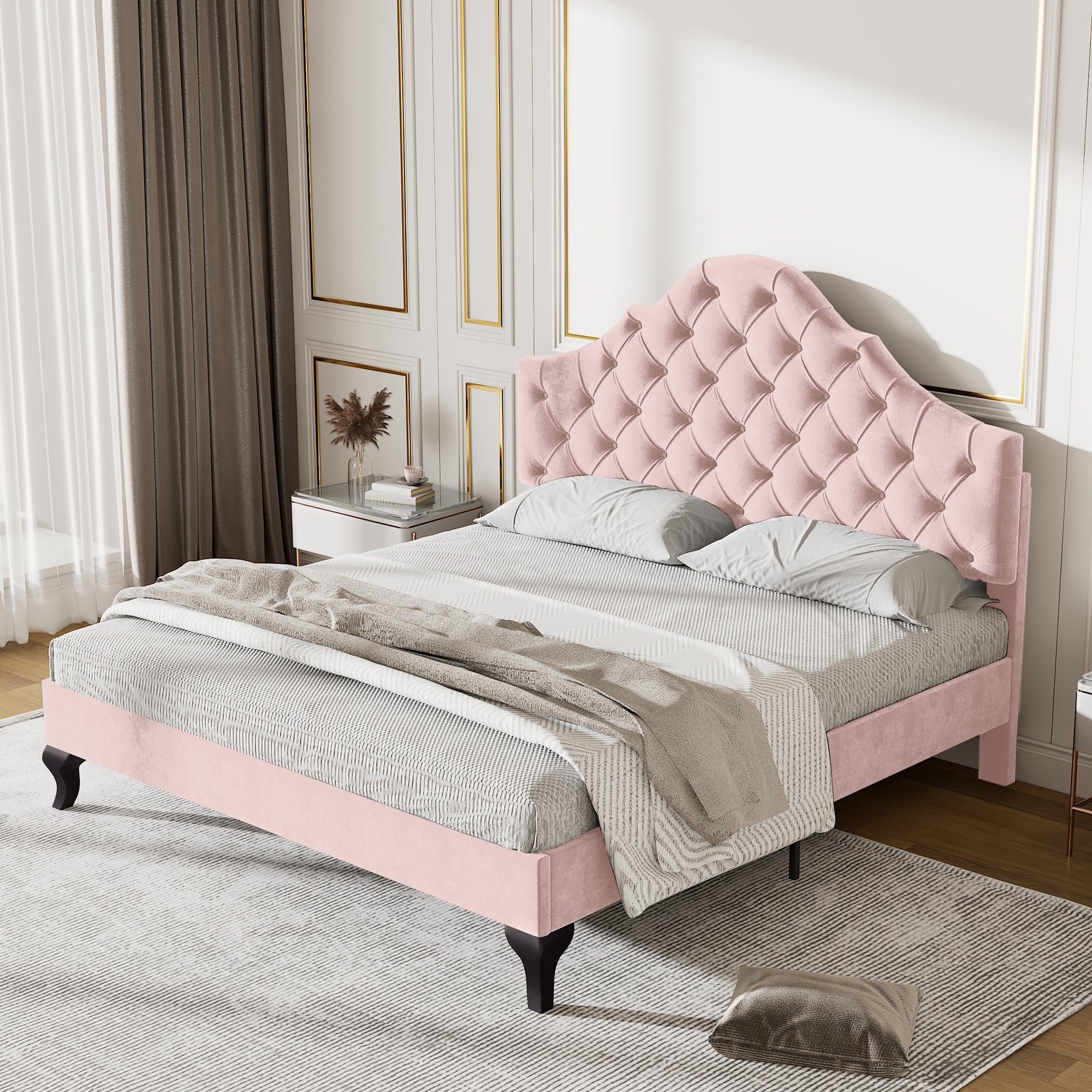 REDOM Polsterbett Jugendbett (Samt Doppelbett, mit höhenverstellbarem Kopfteil), 140x200cm Ohne Matratze
