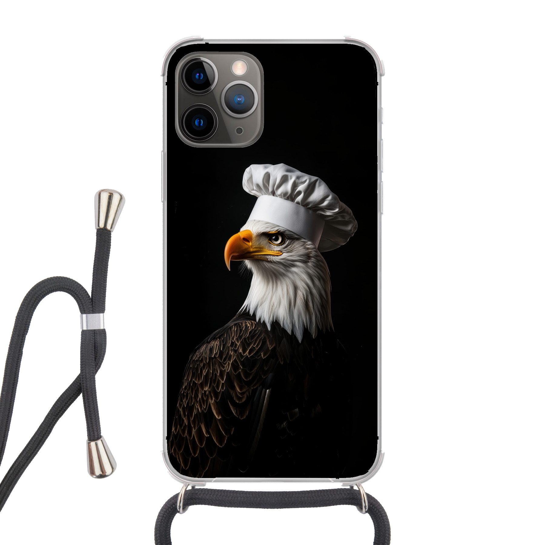MuchoWow Handyhülle für Apple iPhone 11 Pro Adler - Amerika - Kochmütze - Vogel - Robust, Tragbare Handyhüllen mit Kette zum umhängen, Handykette Handyband